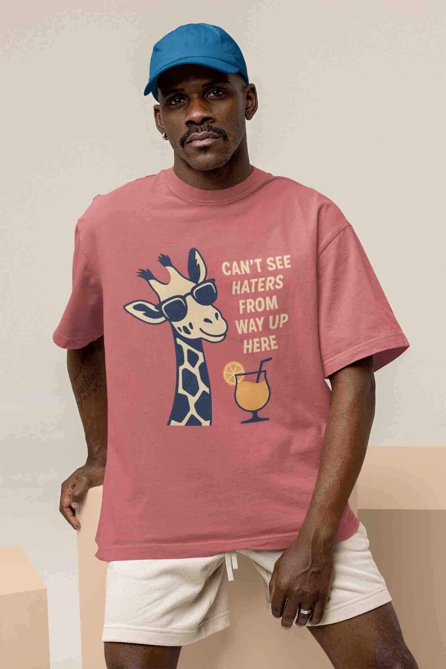 Dusty Rose Odd Giraffe Attitude- Men Oversized Tee image 2