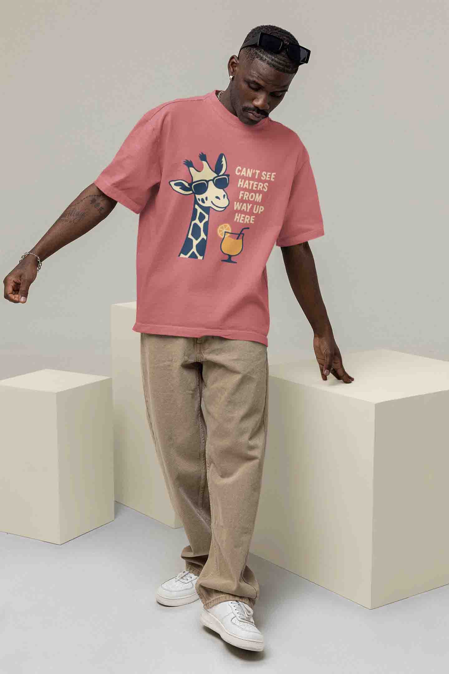 Dusty Rose Odd Giraffe Attitude- Men Oversized Tee image 3