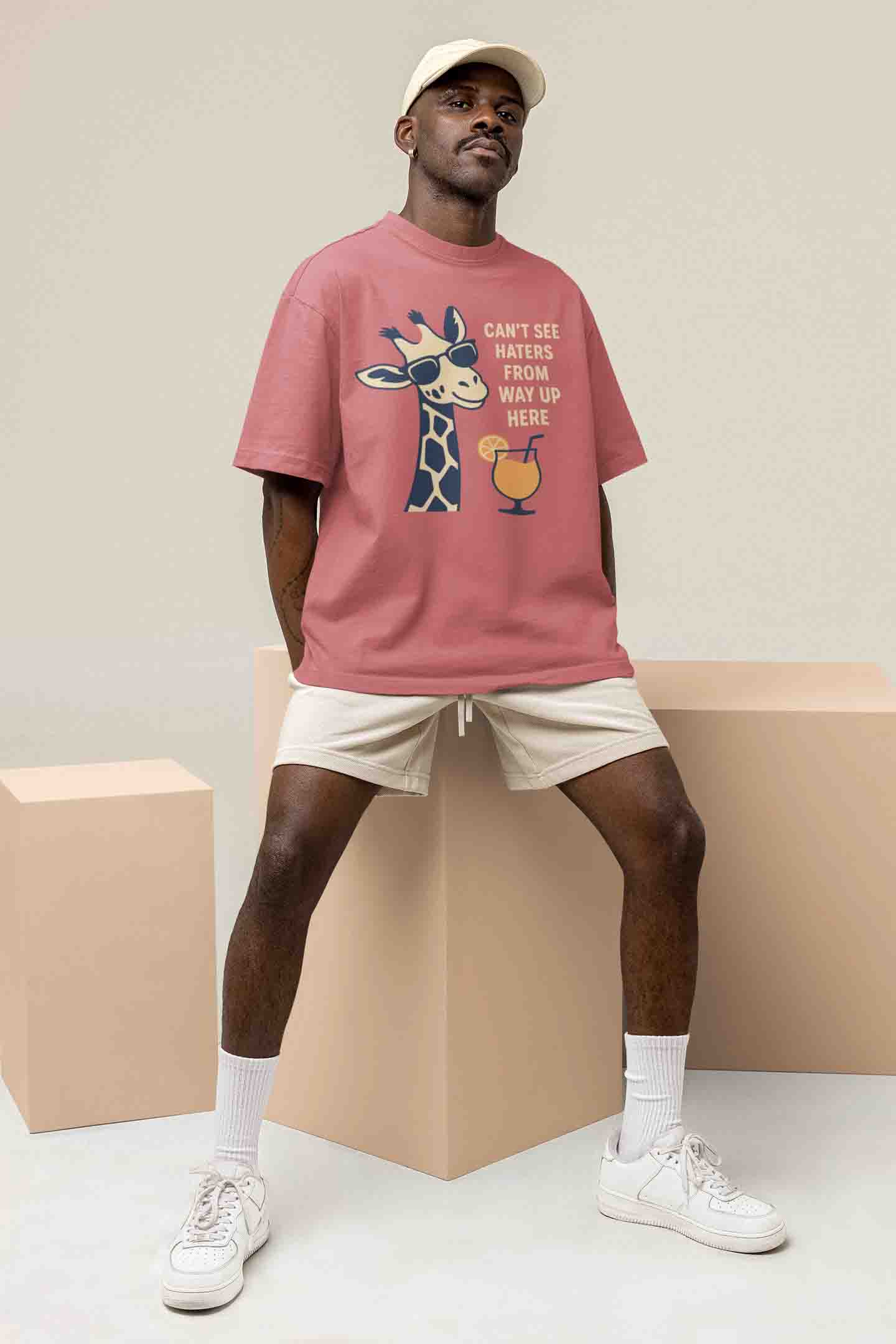 Dusty Rose Odd Giraffe Attitude- Men Oversized Tee image 4