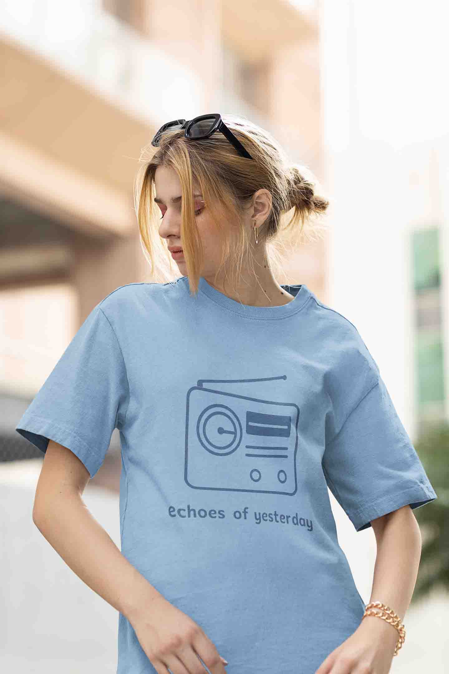 Echoes of Yesterday - Women Baby Blue Oversized Tee