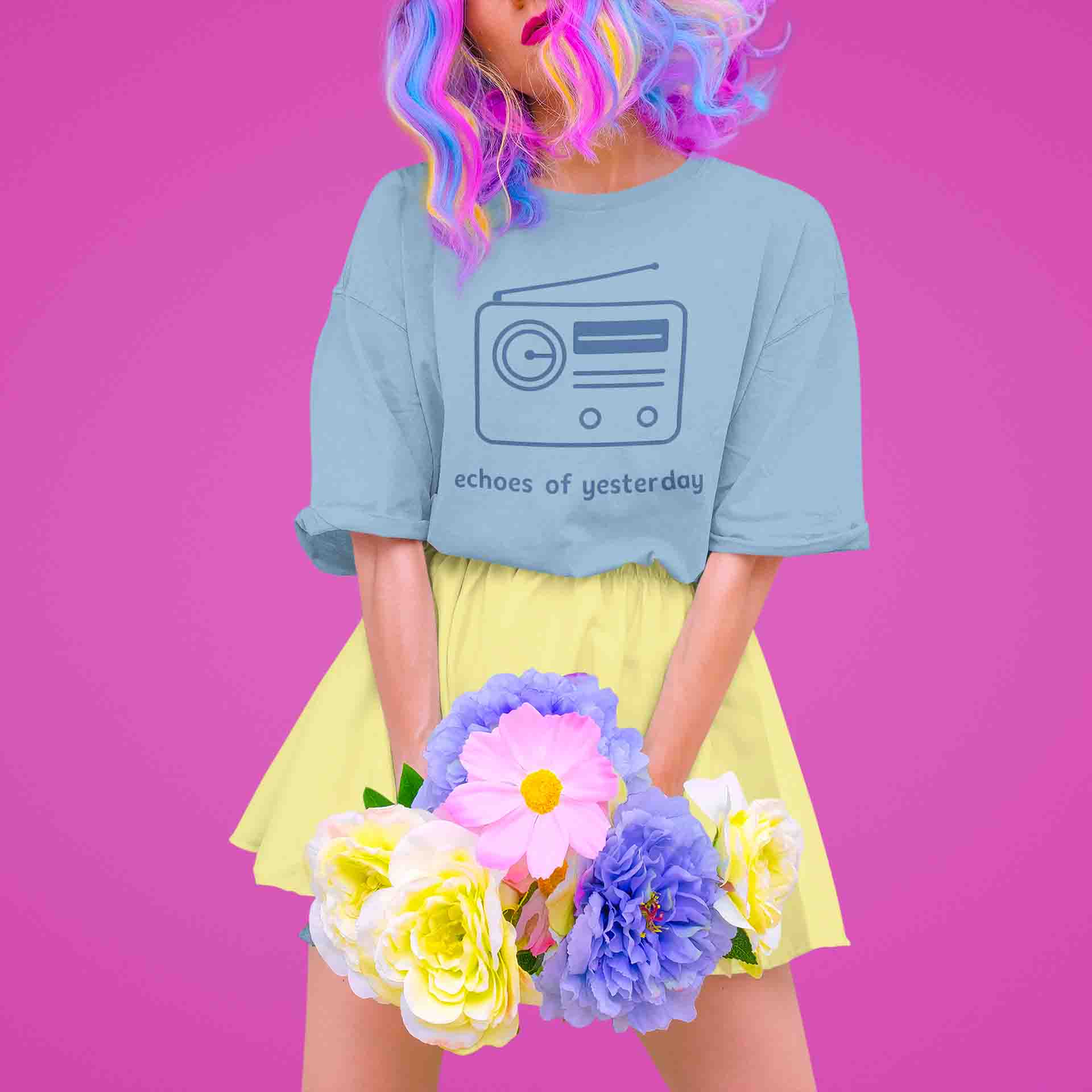 Echoes of Yesterday - Women Baby Blue Oversized Tee image 2