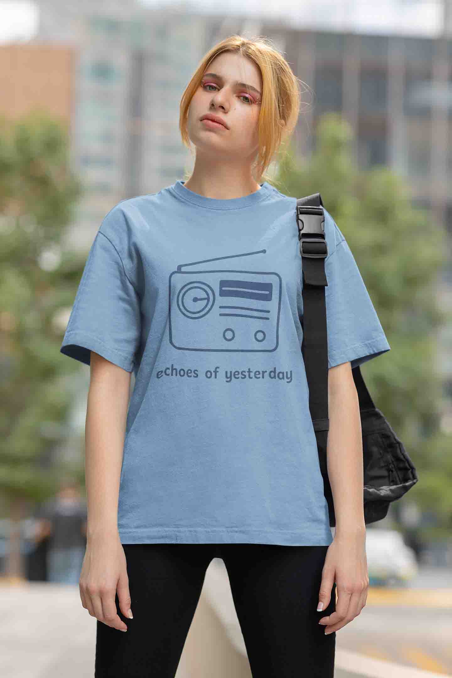 Echoes of Yesterday - Women Baby Blue Oversized Tee image 3