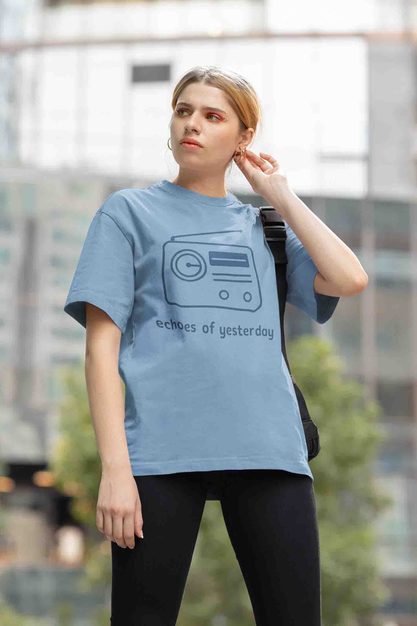 Echoes of Yesterday - Women Baby Blue Oversized Tee image 4
