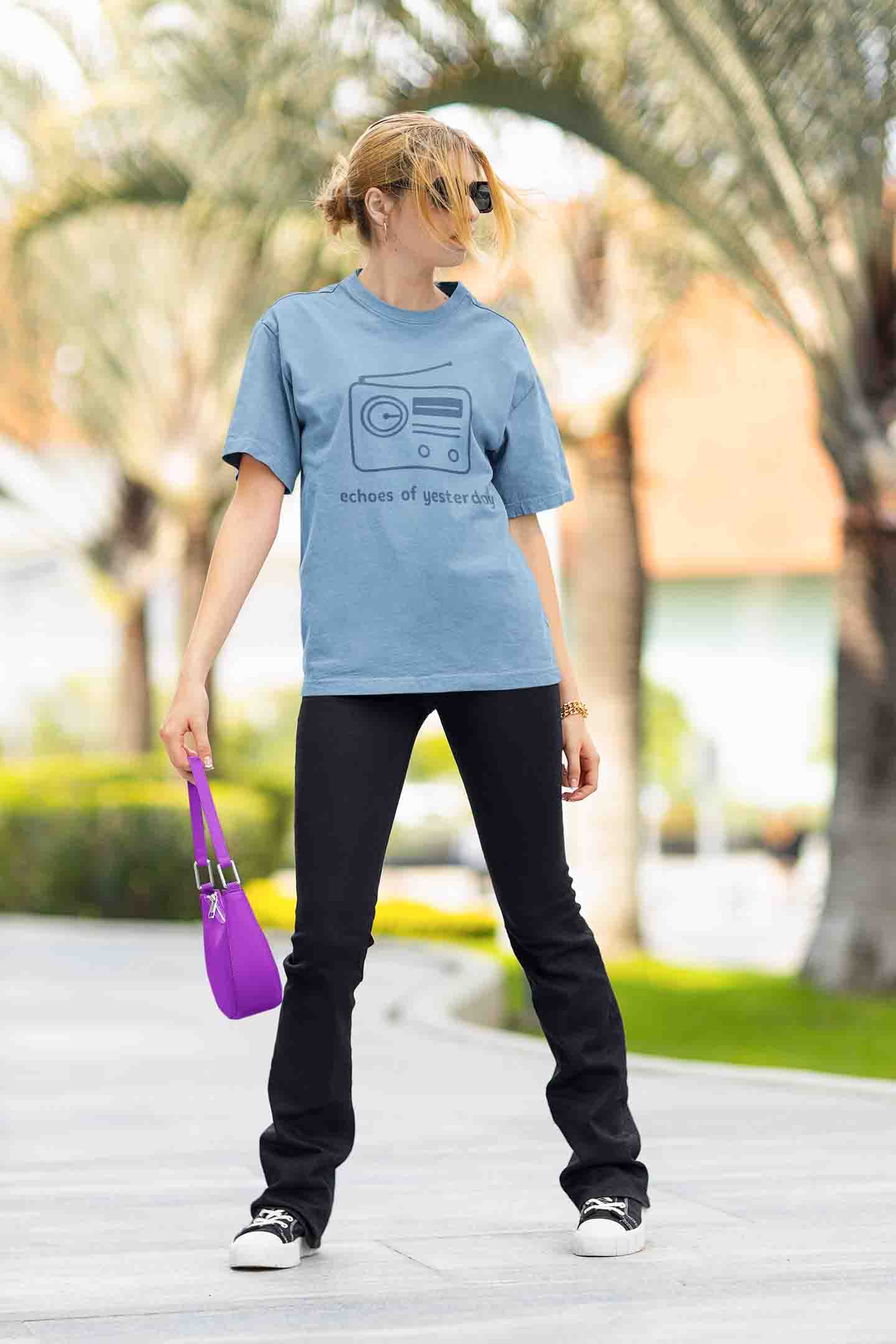 Echoes of Yesterday - Women Baby Blue Oversized Tee image 5