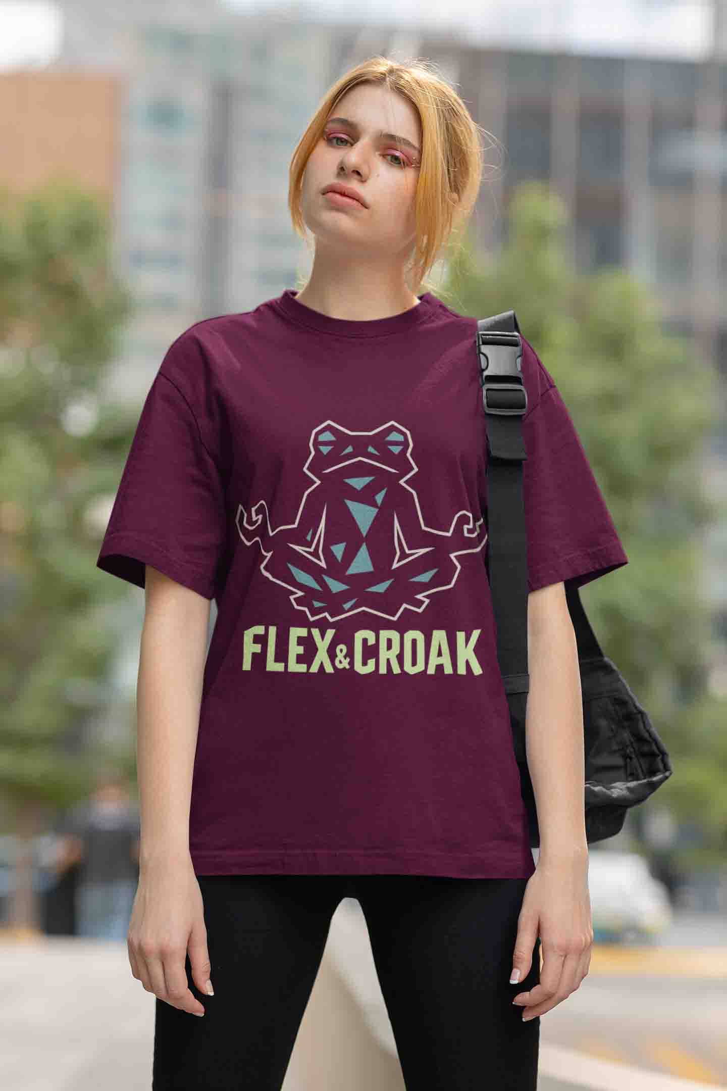 Flex & Croak - Women (Burgundy) Oversized Tee image 3