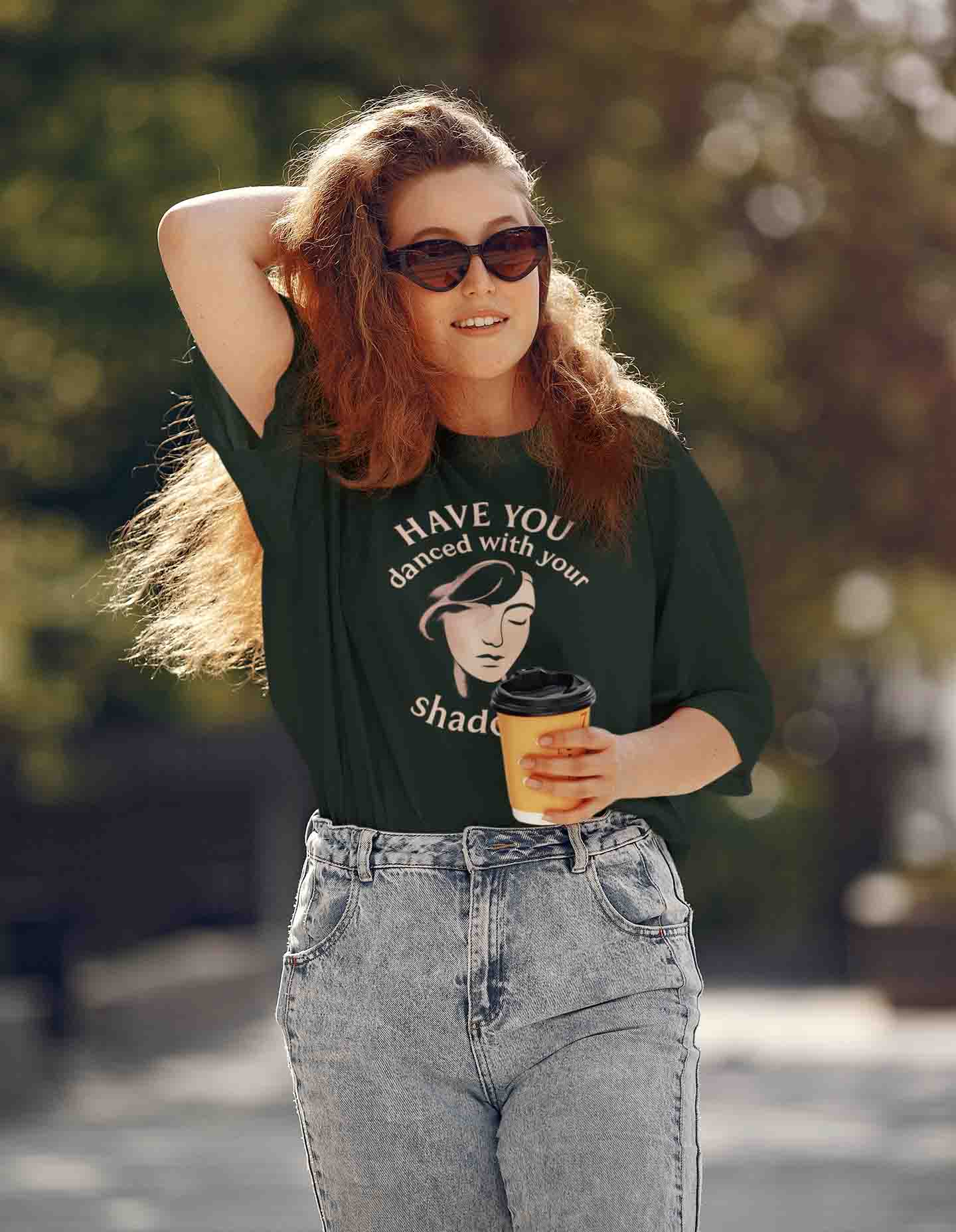 Have You Danced With Your Shadows? Women Oversized Tee (Bottle Green) image 5