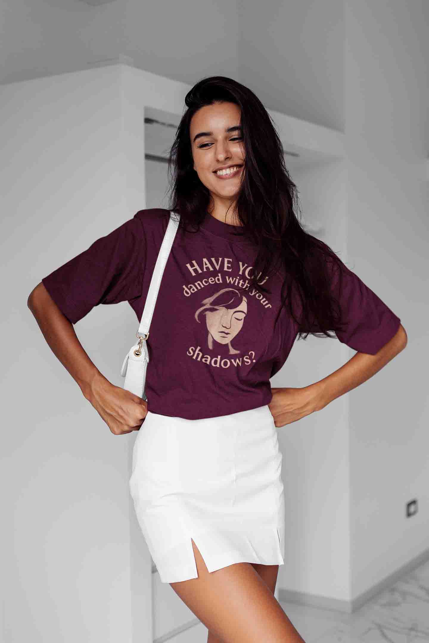 Have You Danced With Your Shadows? Women Oversized Tee (Burgundy) image 2