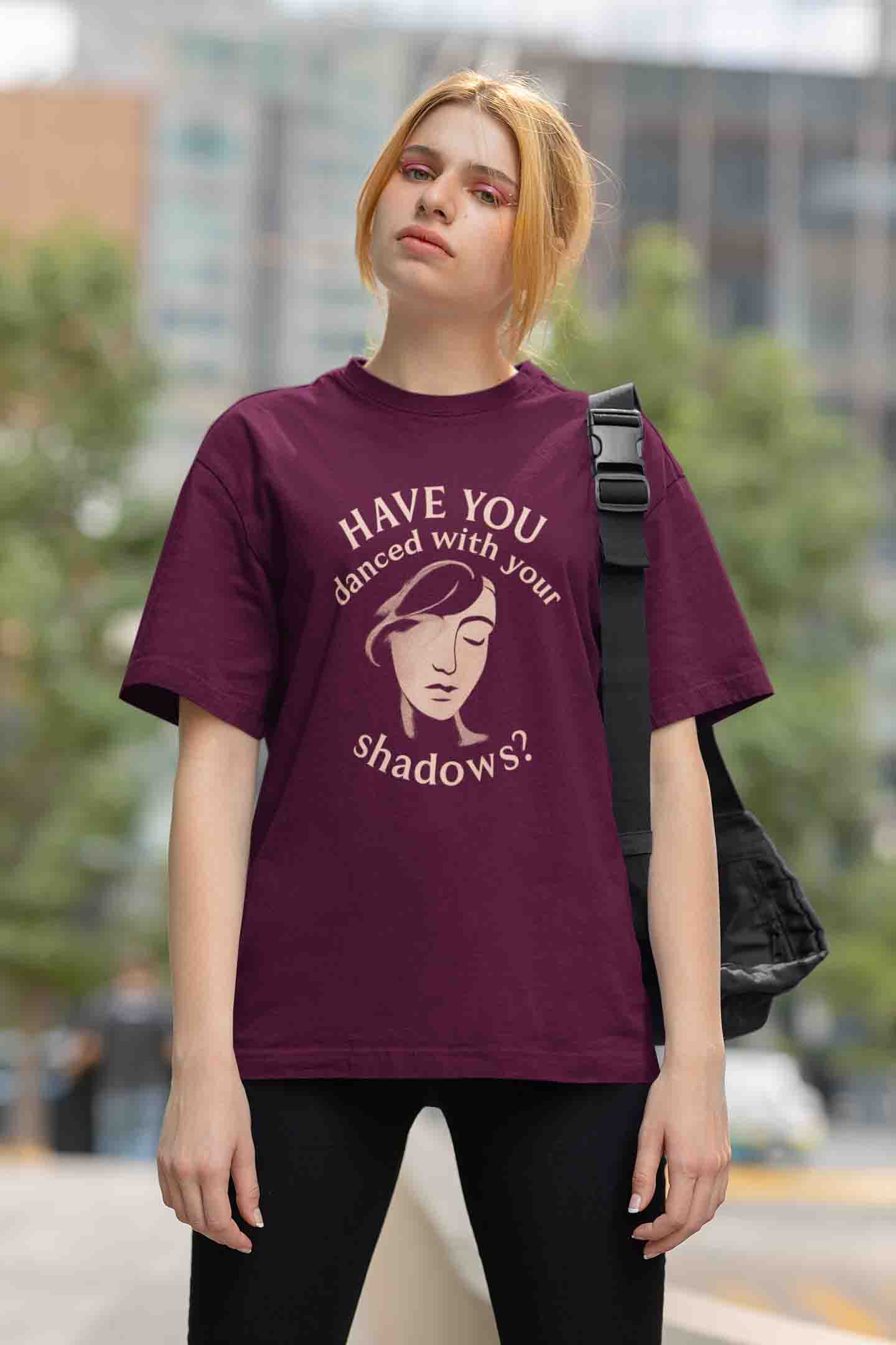 Have You Danced With Your Shadows? Women Oversized Tee (Burgundy) image 4