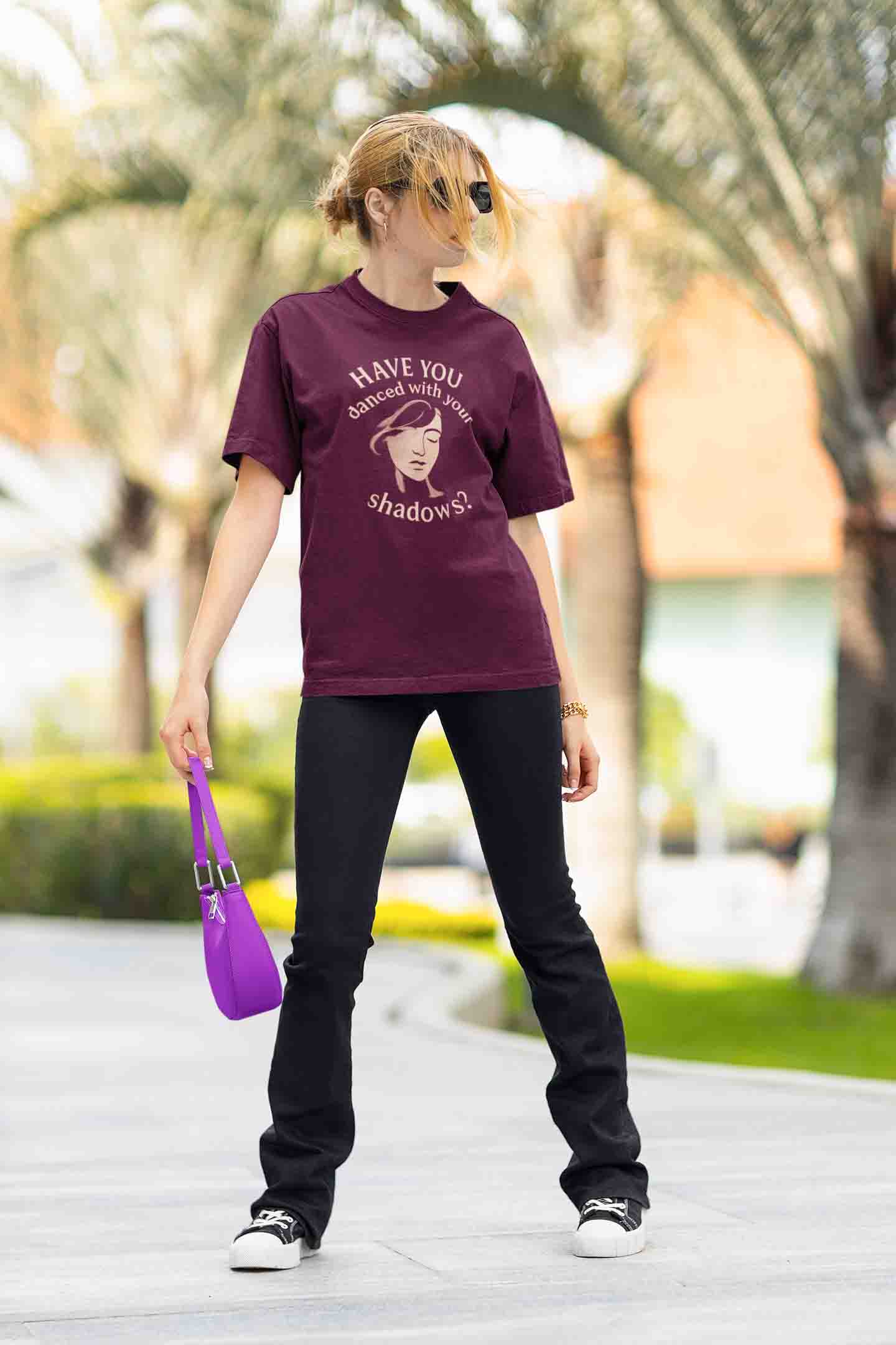 Have You Danced With Your Shadows? Women Oversized Tee (Burgundy) image 5