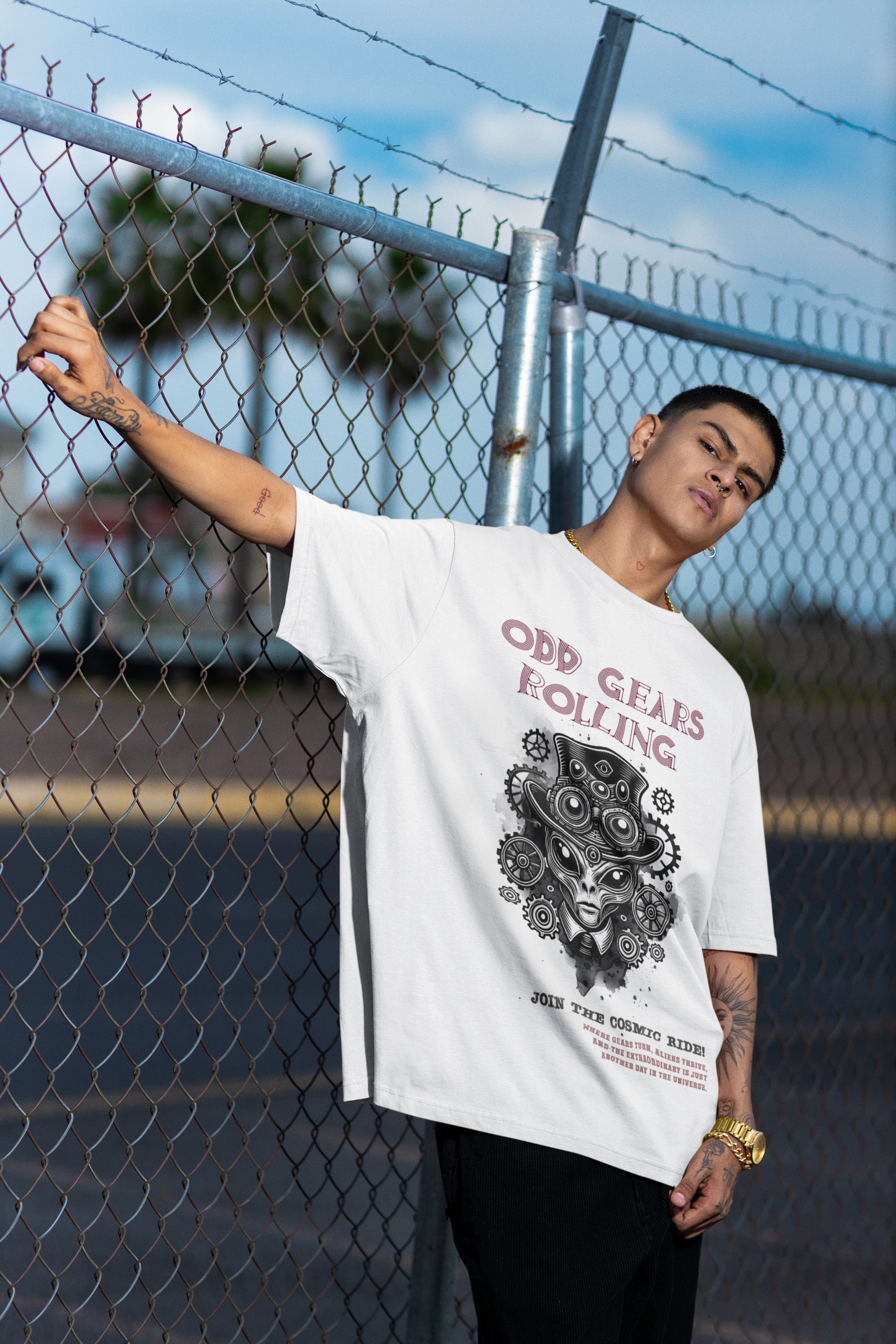 Odd Gears Rolling Oversized T-Shirt | The OddBall Wagon image 2