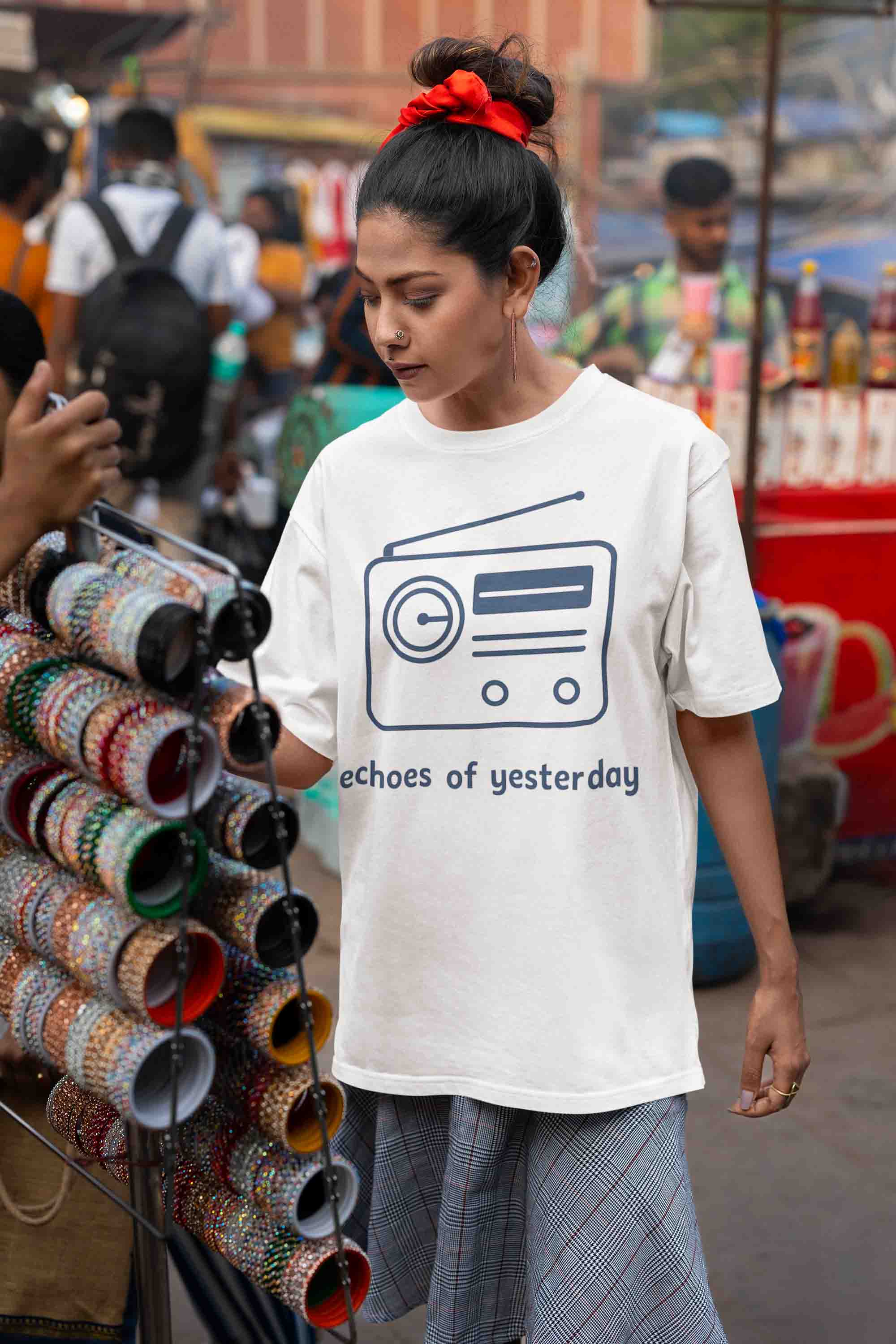 Echoes of Yesterday - Women White Oversized Tee