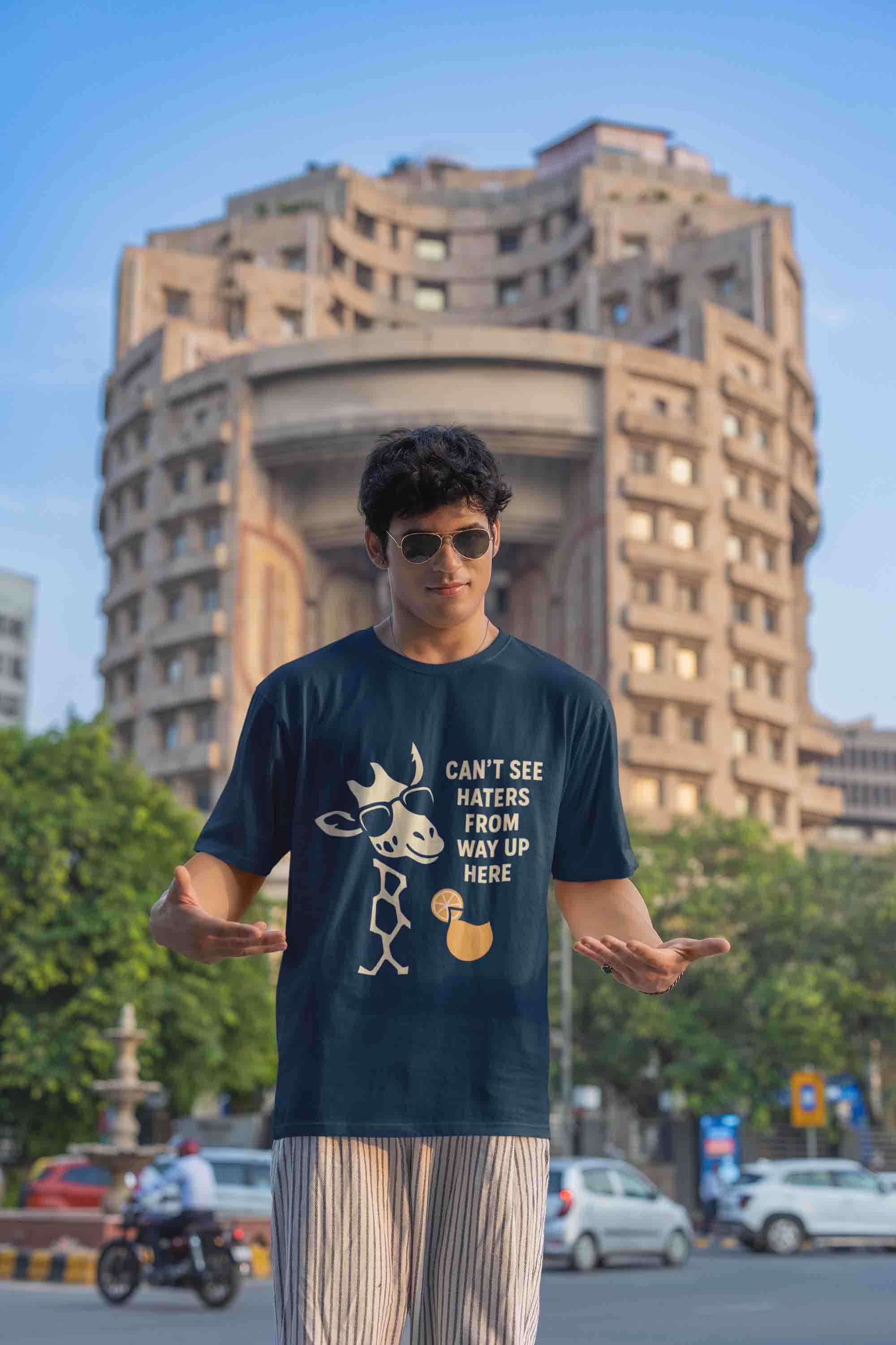 Navy Blue Odd Giraffe Attitude- Men Oversized Tee image 2