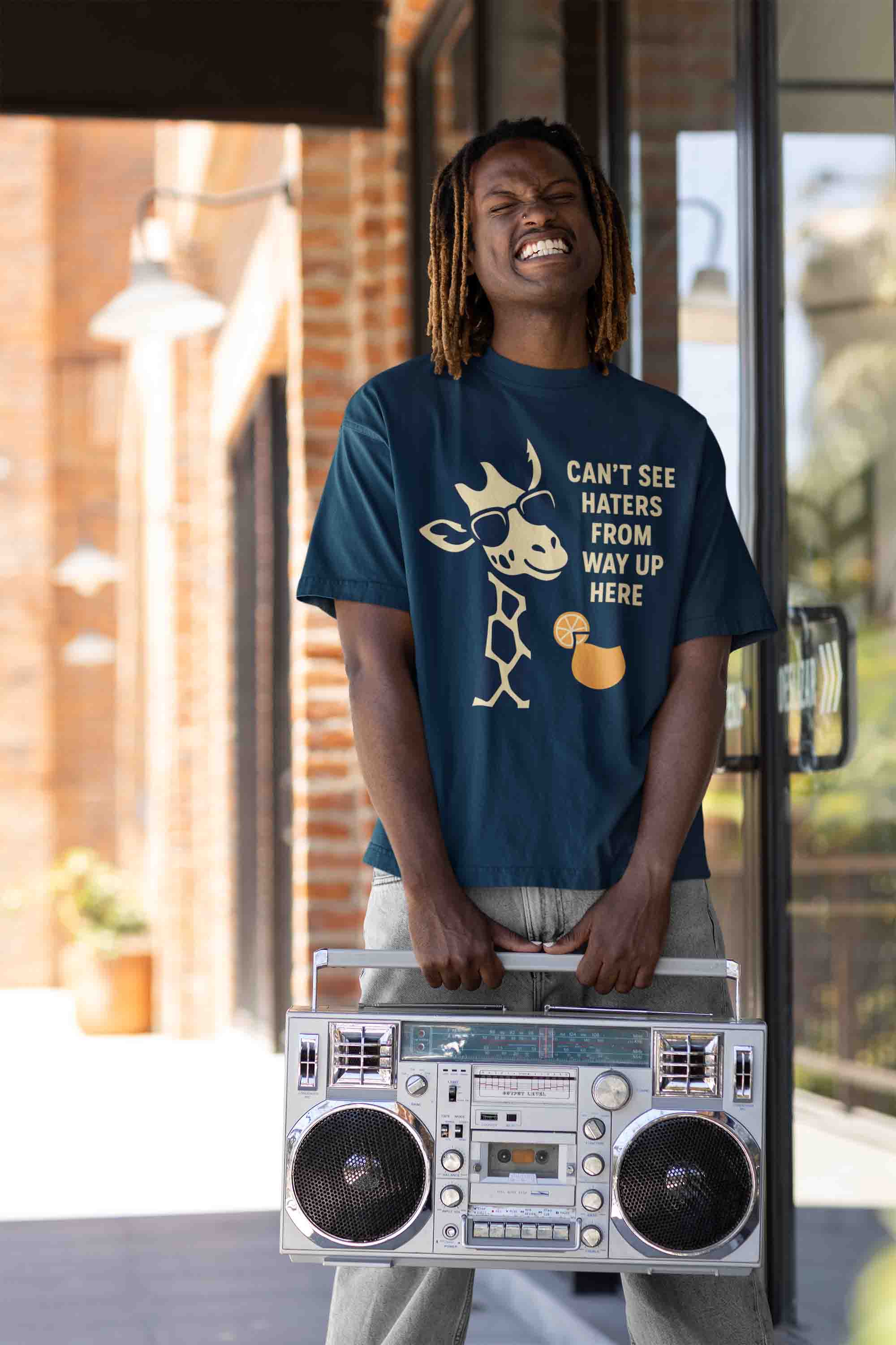 Navy Blue Odd Giraffe Attitude- Men Oversized Tee image 4