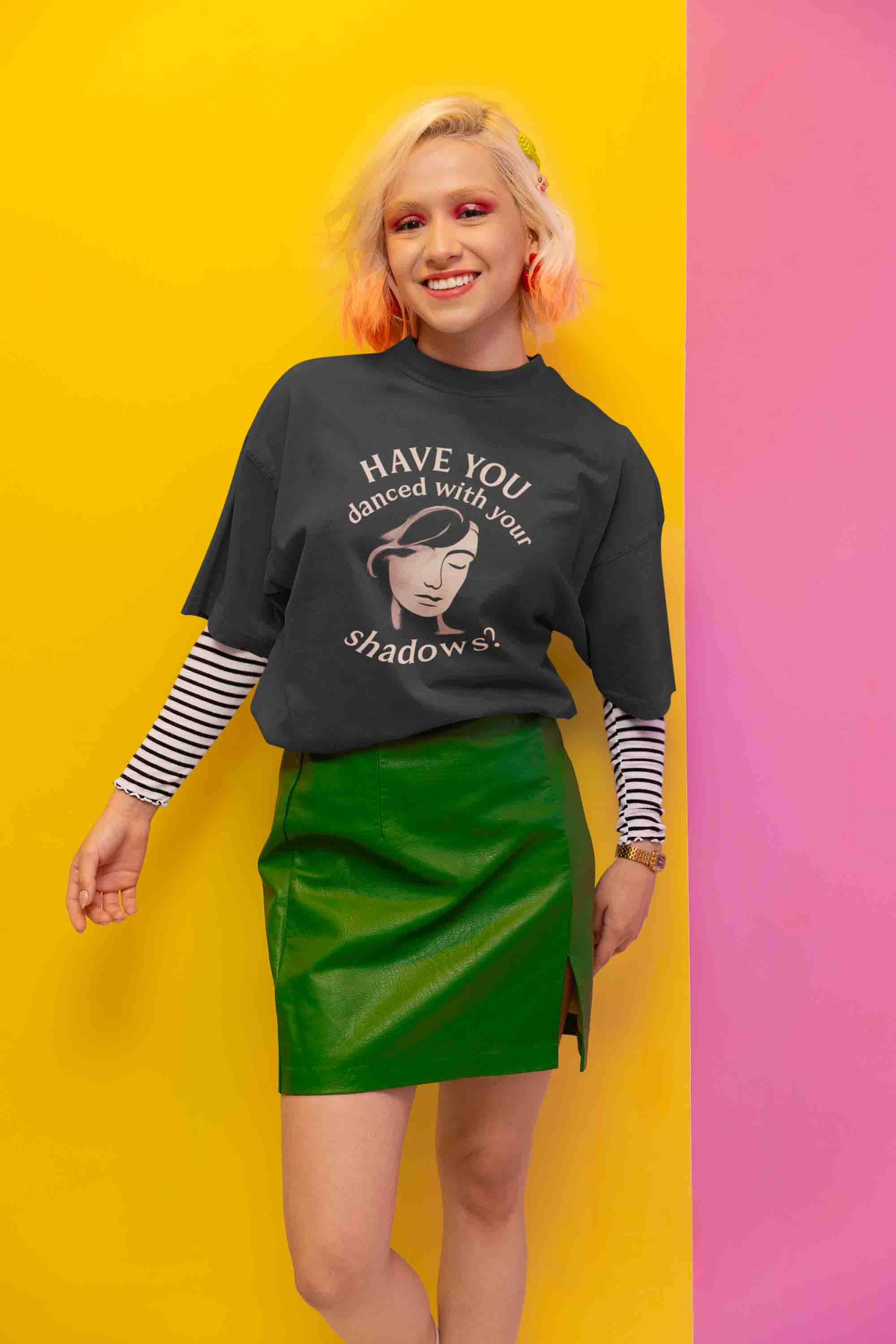 Have You Danced With Your Shadows? Women Oversized Tee (Black) image 3