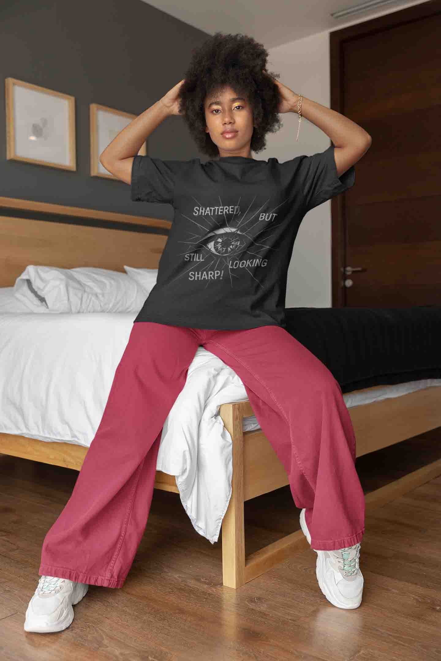 Shattered Eye Women Oversized Graphic Tee image 3