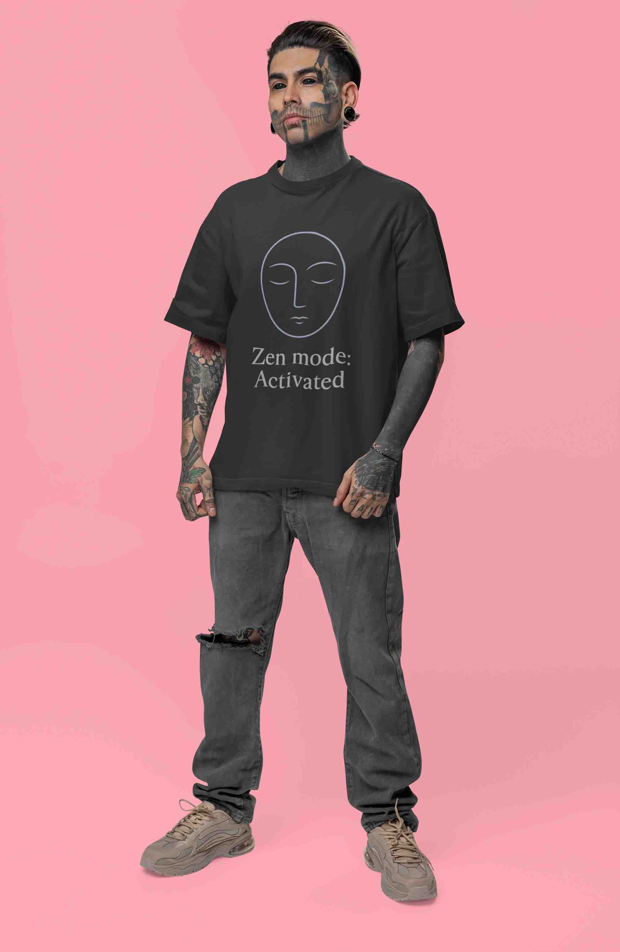 Zen Mode: Activated (Black) - Men Oversized Tee image 3