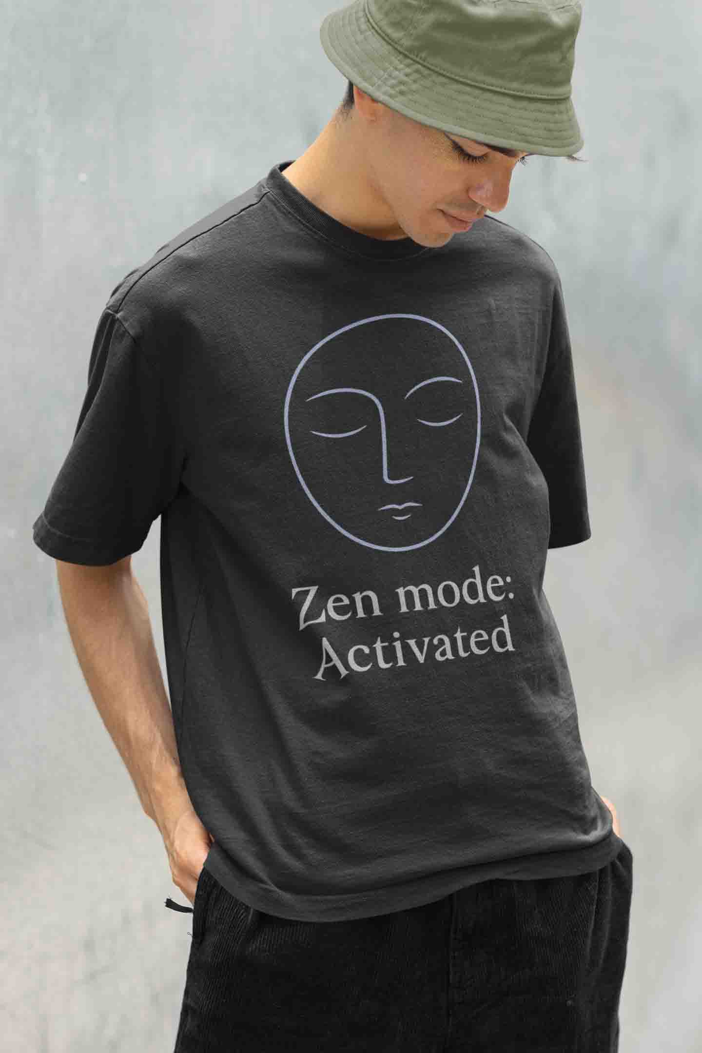 Zen Mode: Activated (Black) - Men Oversized Tee image 4