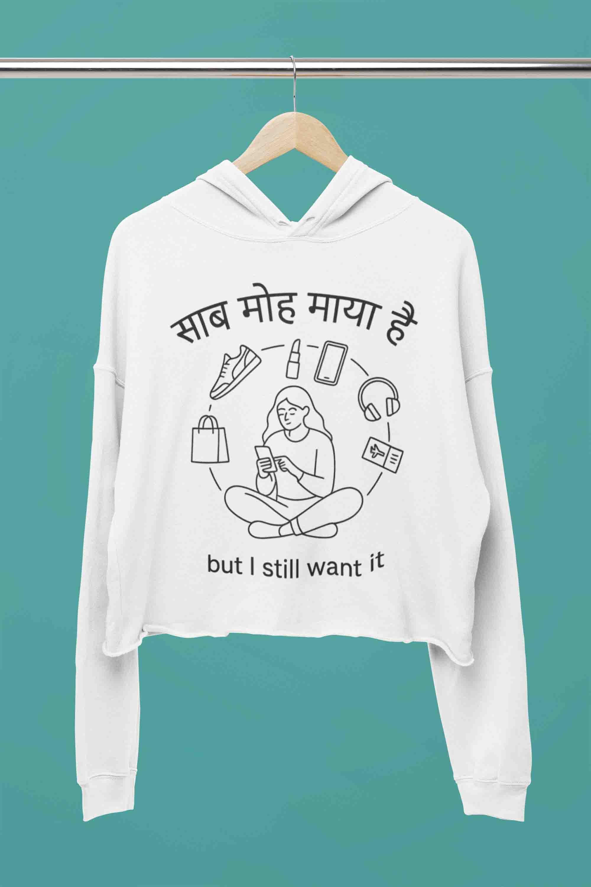 White Women’s Crop Hoodie – Sab Moh Maya