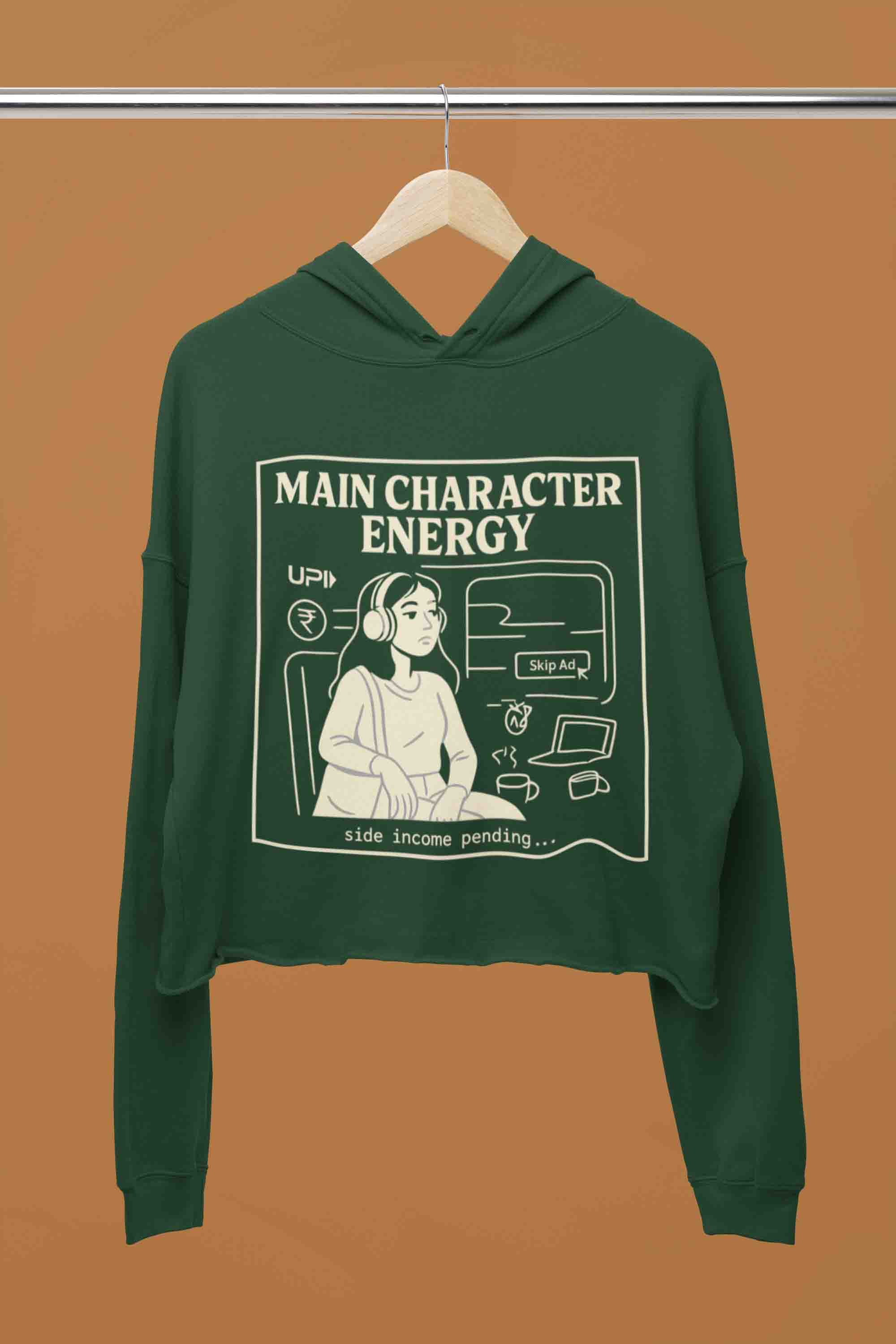 Olive Green Main Character Crop Hoodie