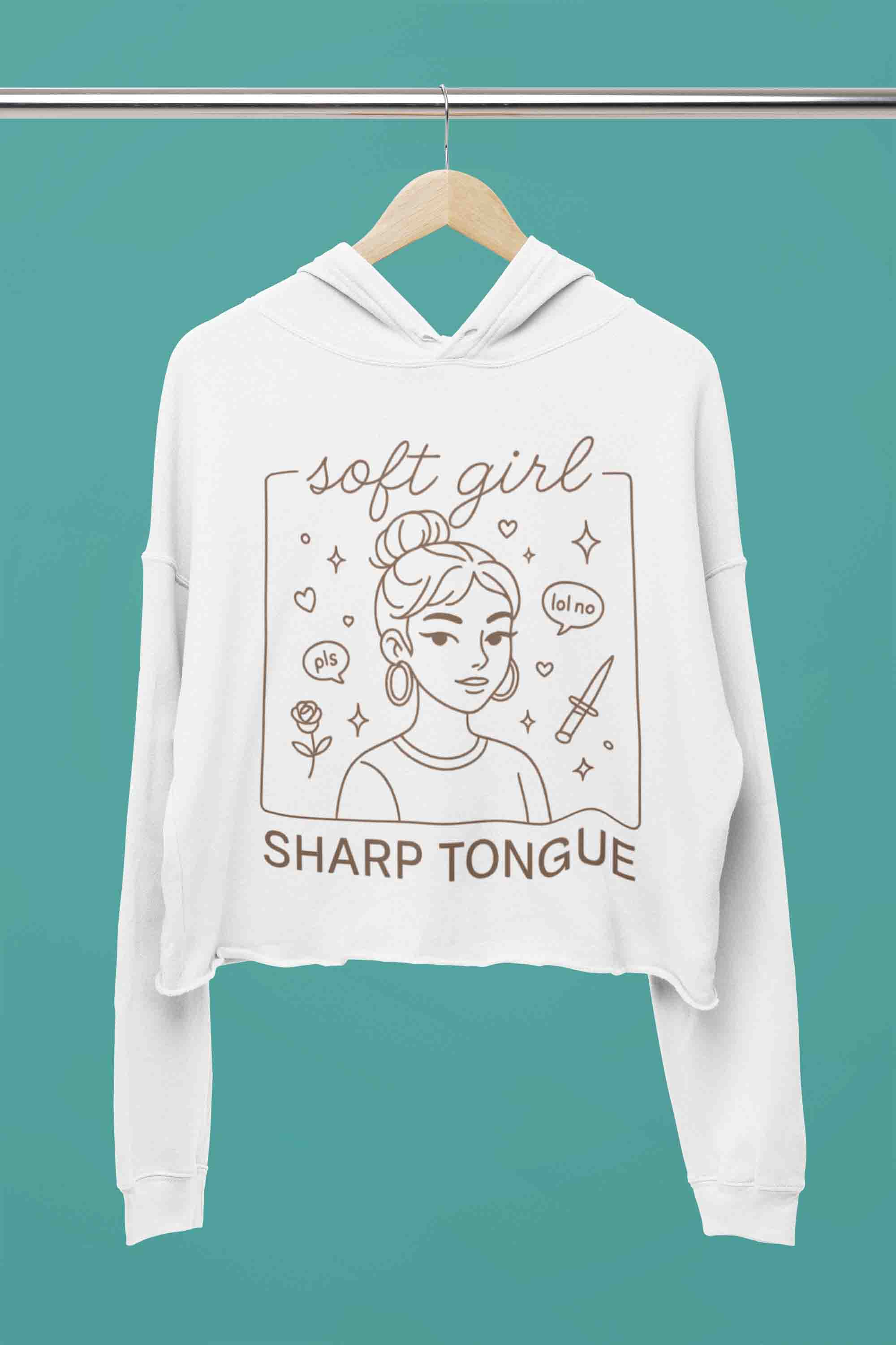 White Women’s Crop Hoodie – Soft Girl