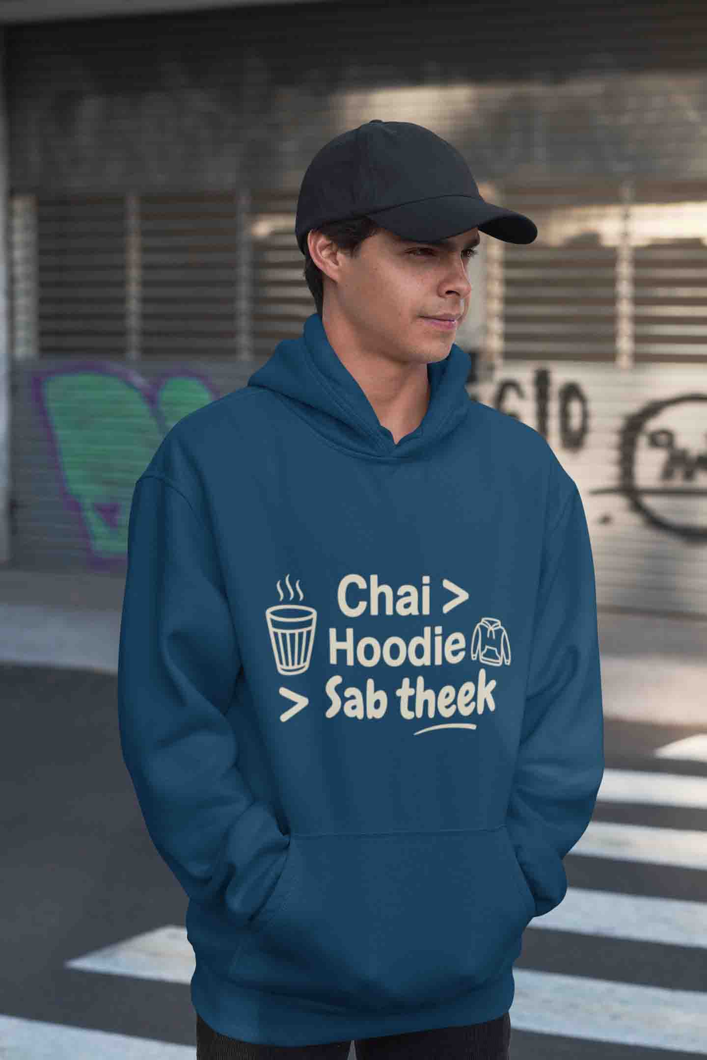 Men's Navy Blue Oversized Hoodie - Chai Sab Theek Hoodie