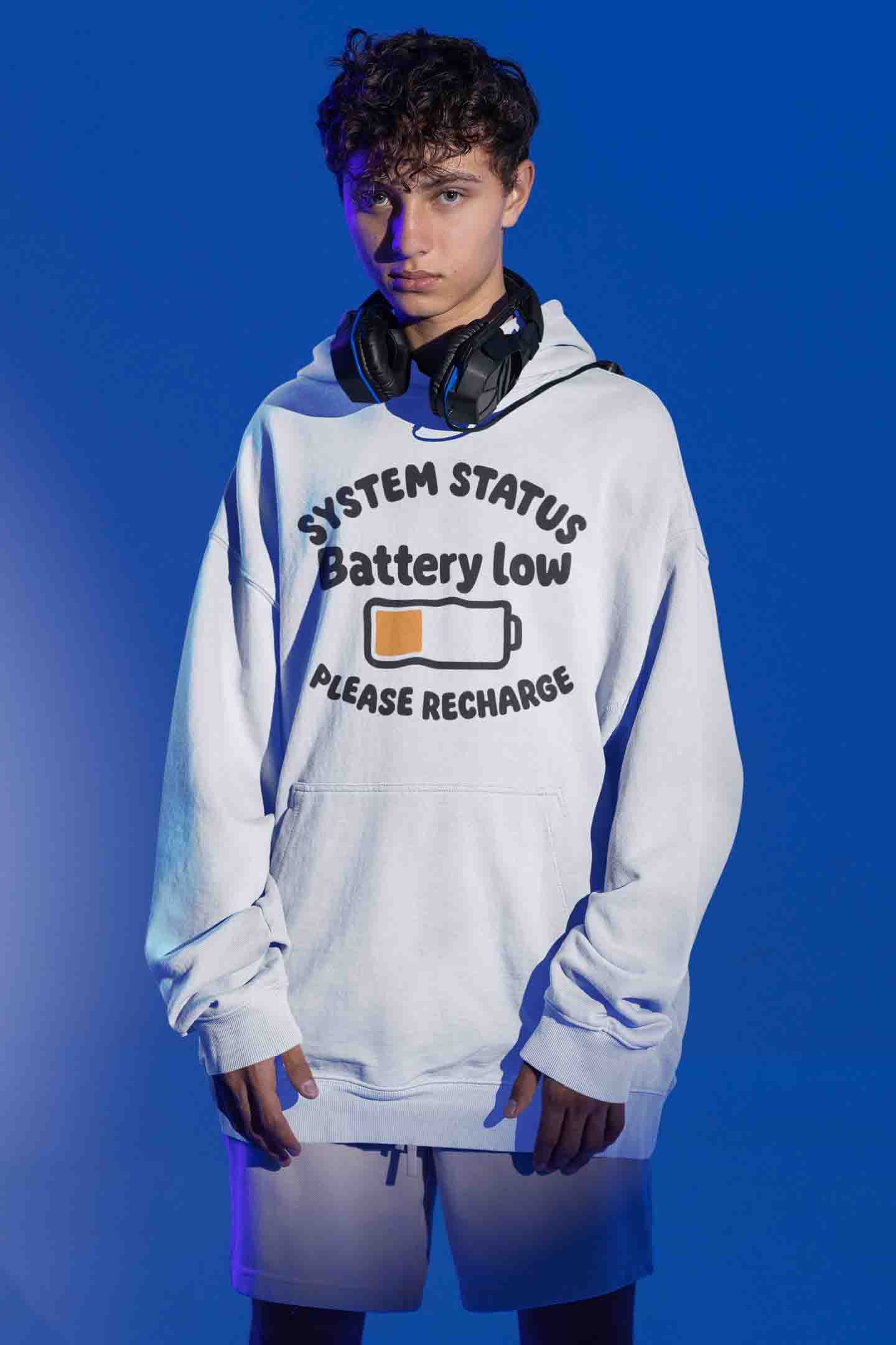 Men’s White Battery Low Oversized Hoodie