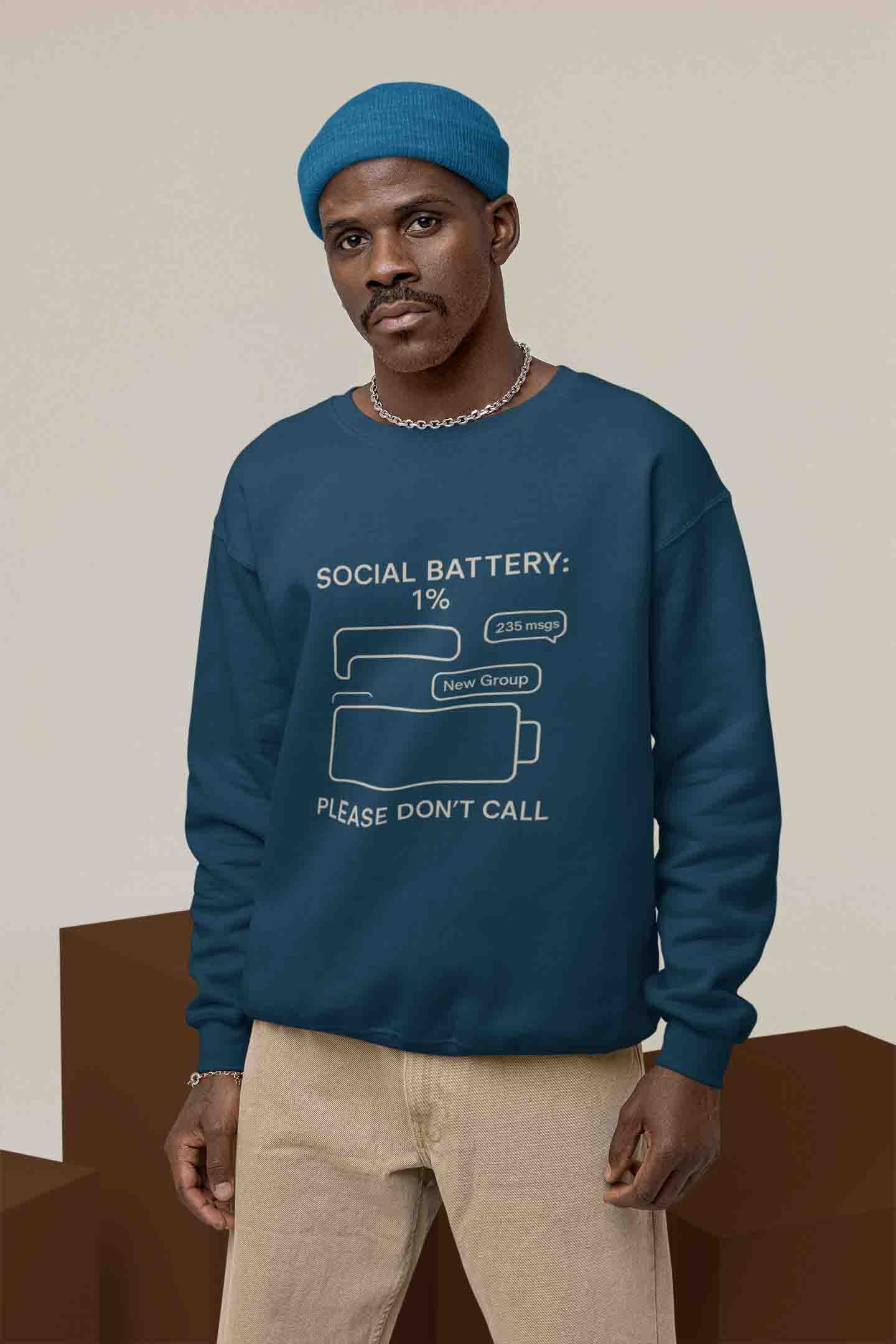 Men’s Navy Blue Social Battery Sweatshirt