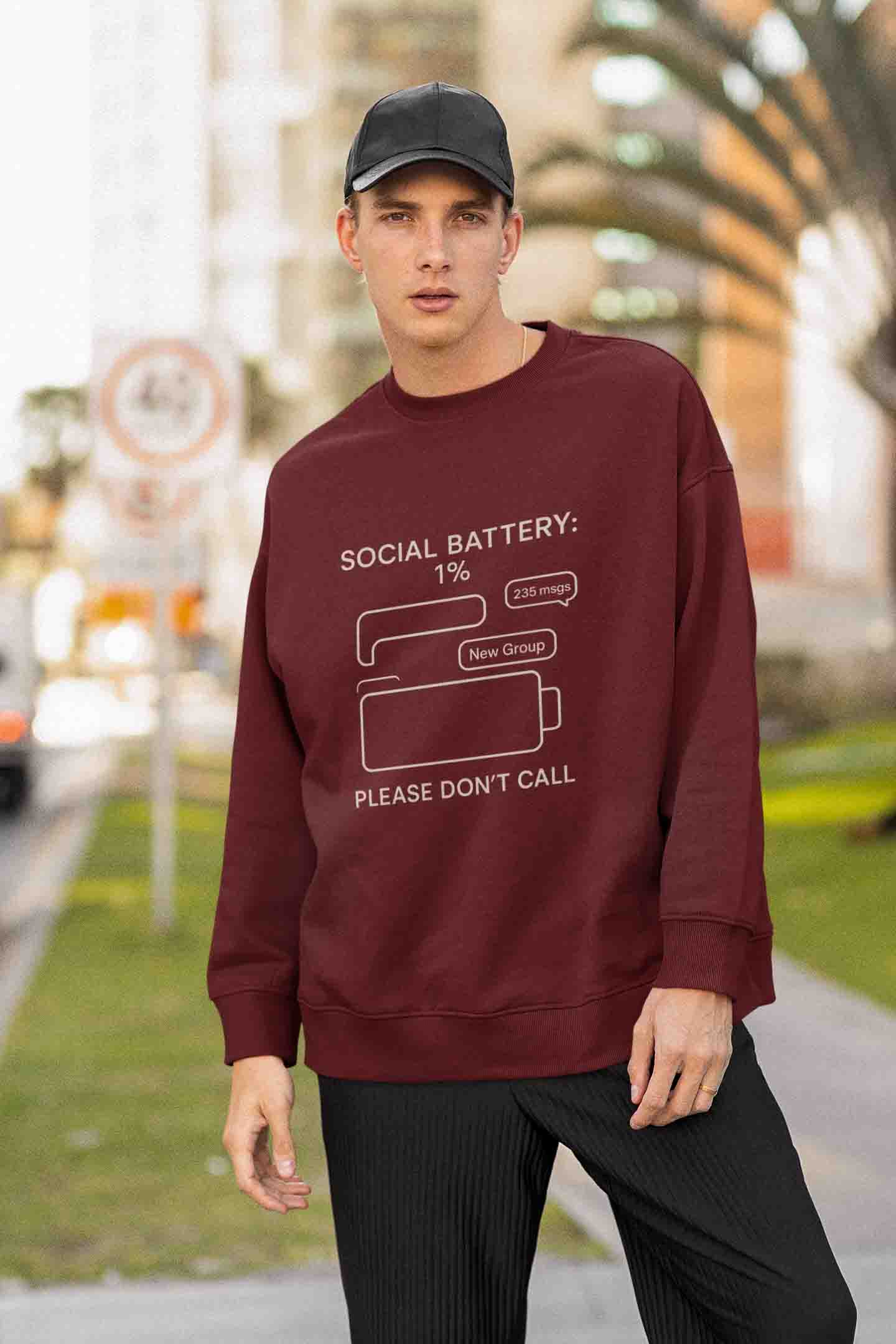 Men’s Maroon Social Battery Sweatshirt