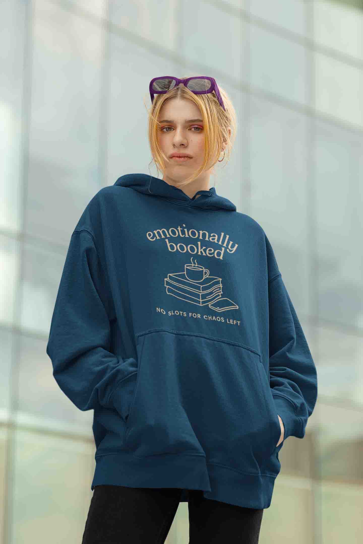 Women’s Navy Blue Emotionally Booked Oversized Hoodie