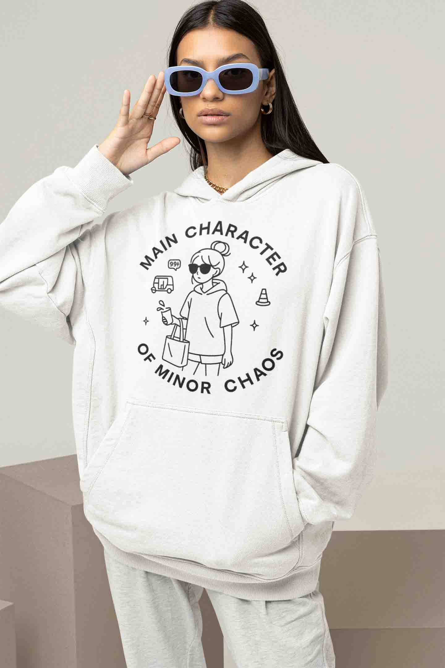Women’s White Oversized Hoodie – Minor Chaos