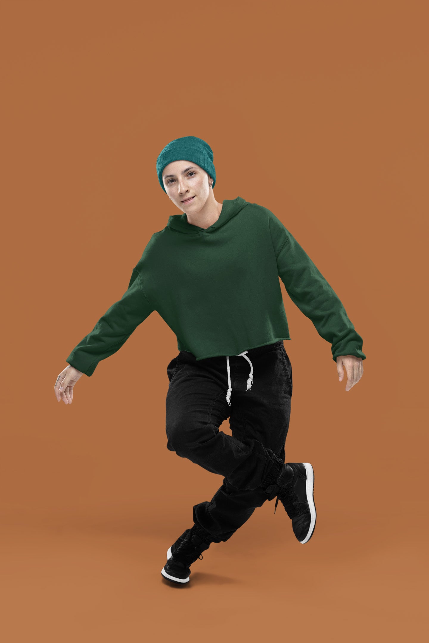 Stylish Olive Green Crop Hoodie | The OddBall Wagon image 2