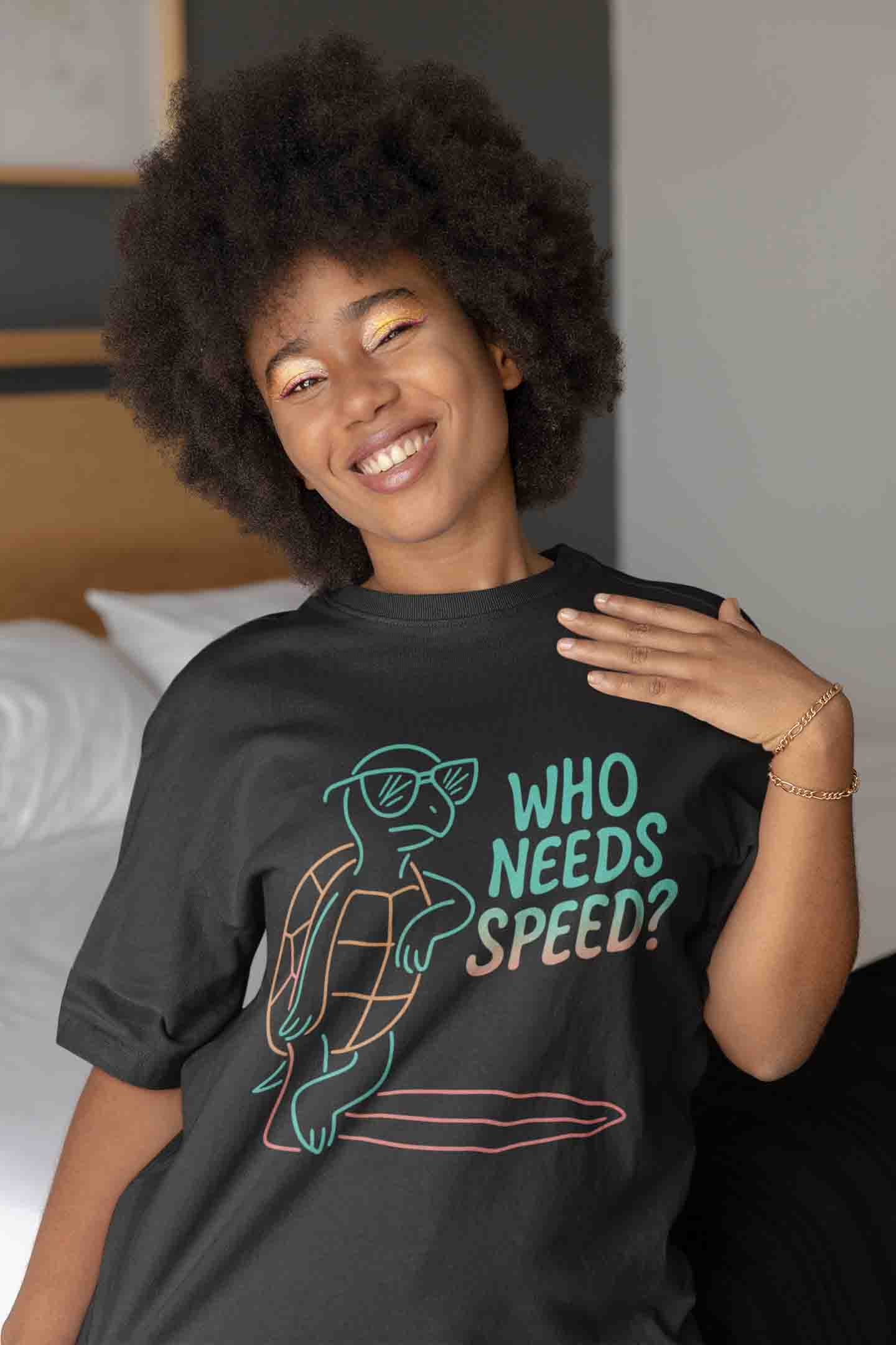 Who Needs Speed? Women Oversized Tee (Black) image 2