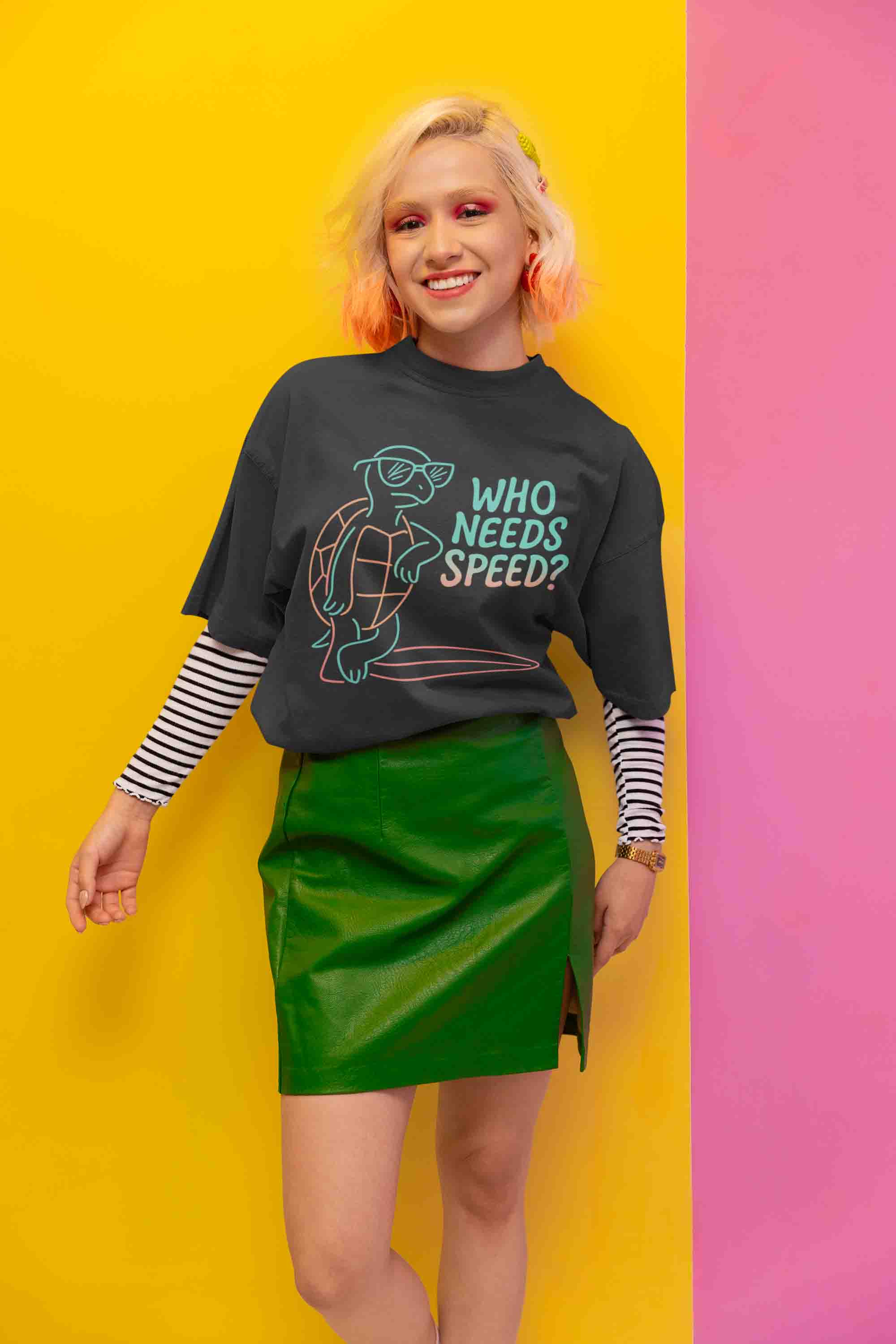 Who Needs Speed? Women Oversized Tee (Black) image 5