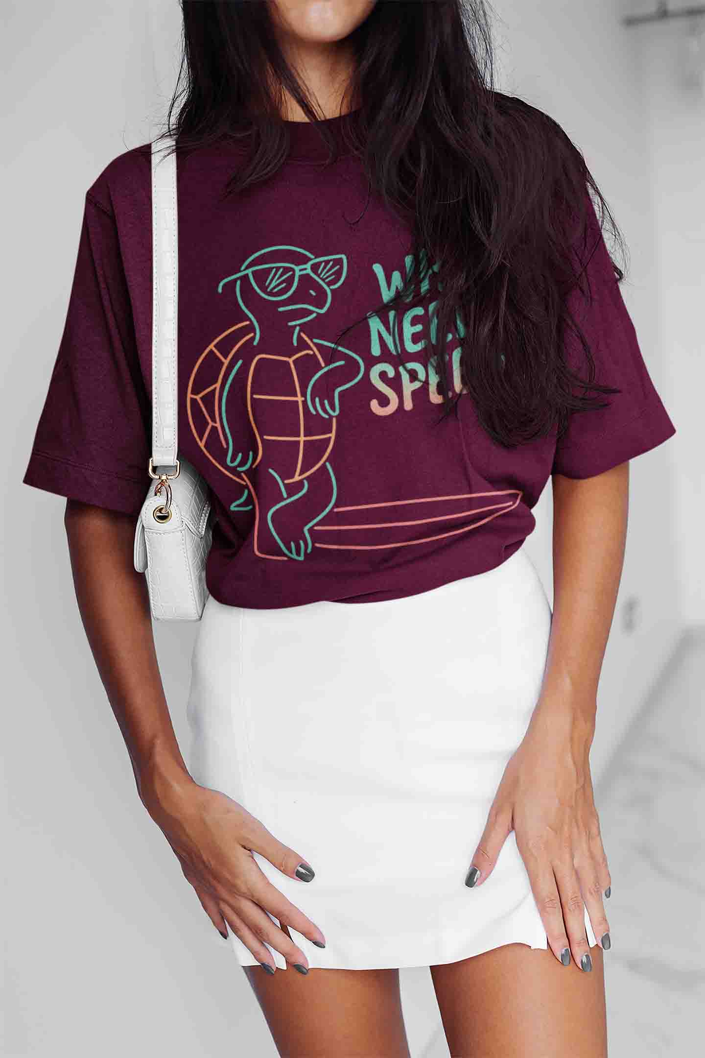 Who Needs Speed? Women Oversized Tee (Burgundy)