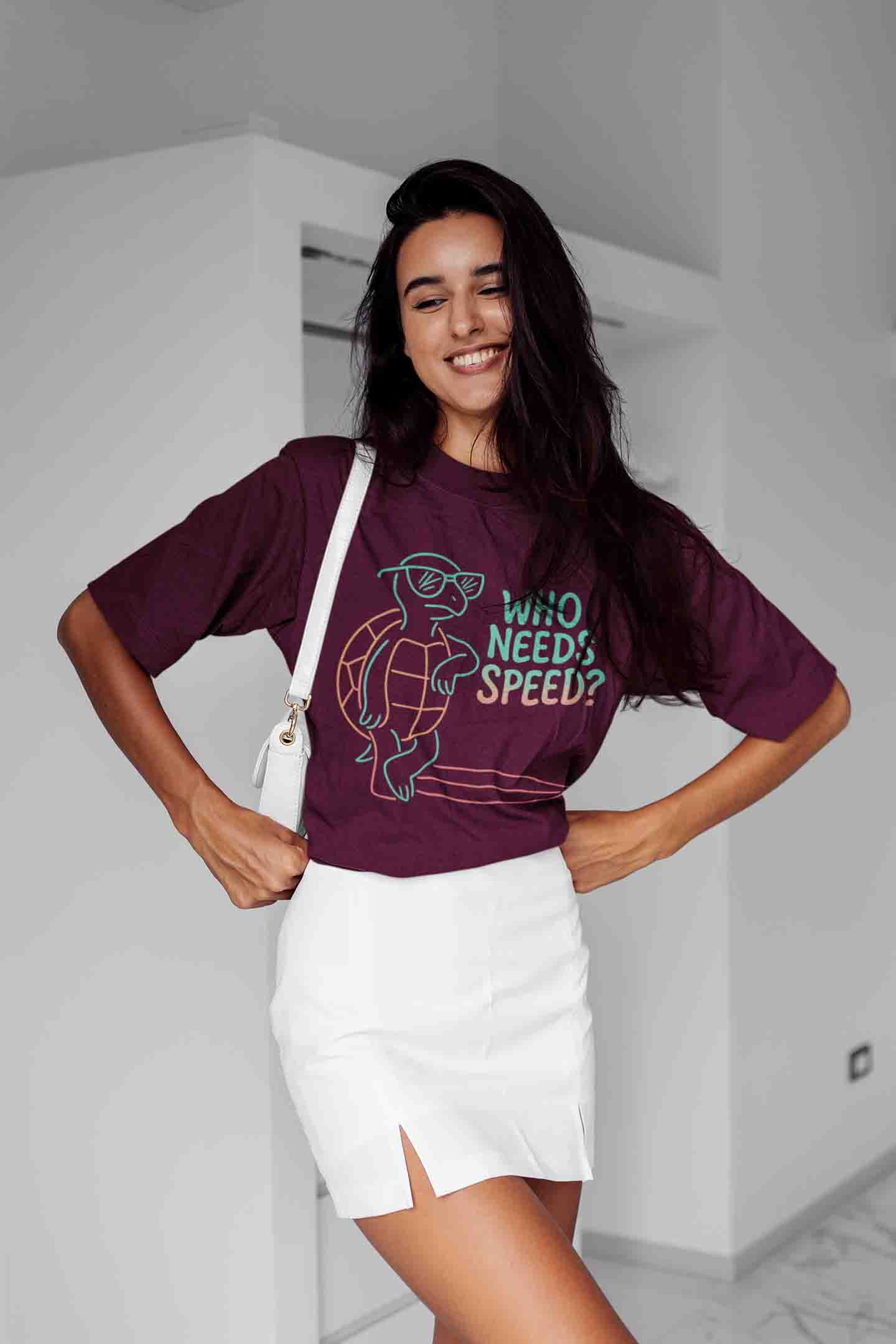 Who Needs Speed? Women Oversized Tee (Burgundy) image 2