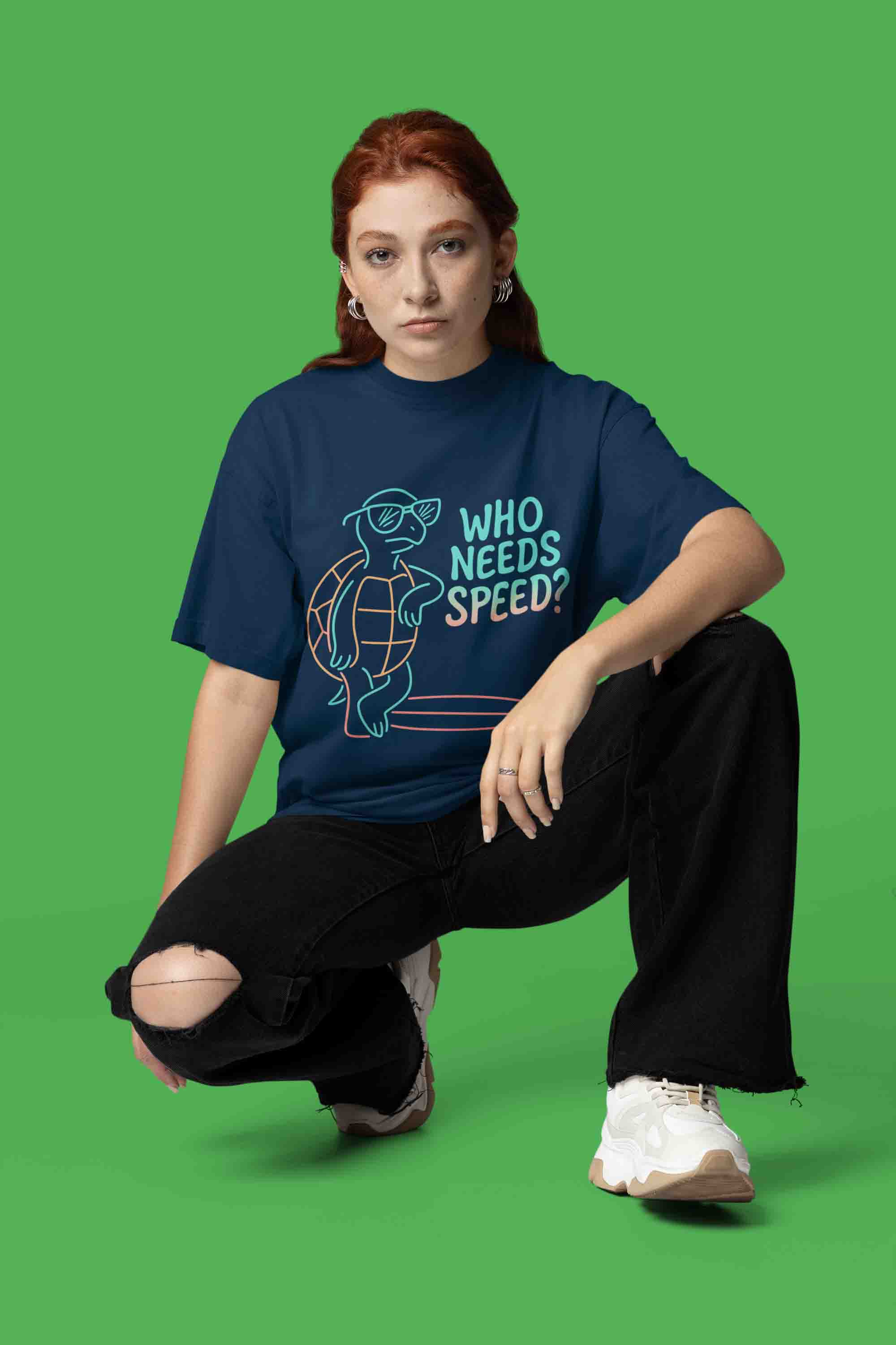 Who Needs Speed? Women Oversized Tee (Navy Blue) image 2