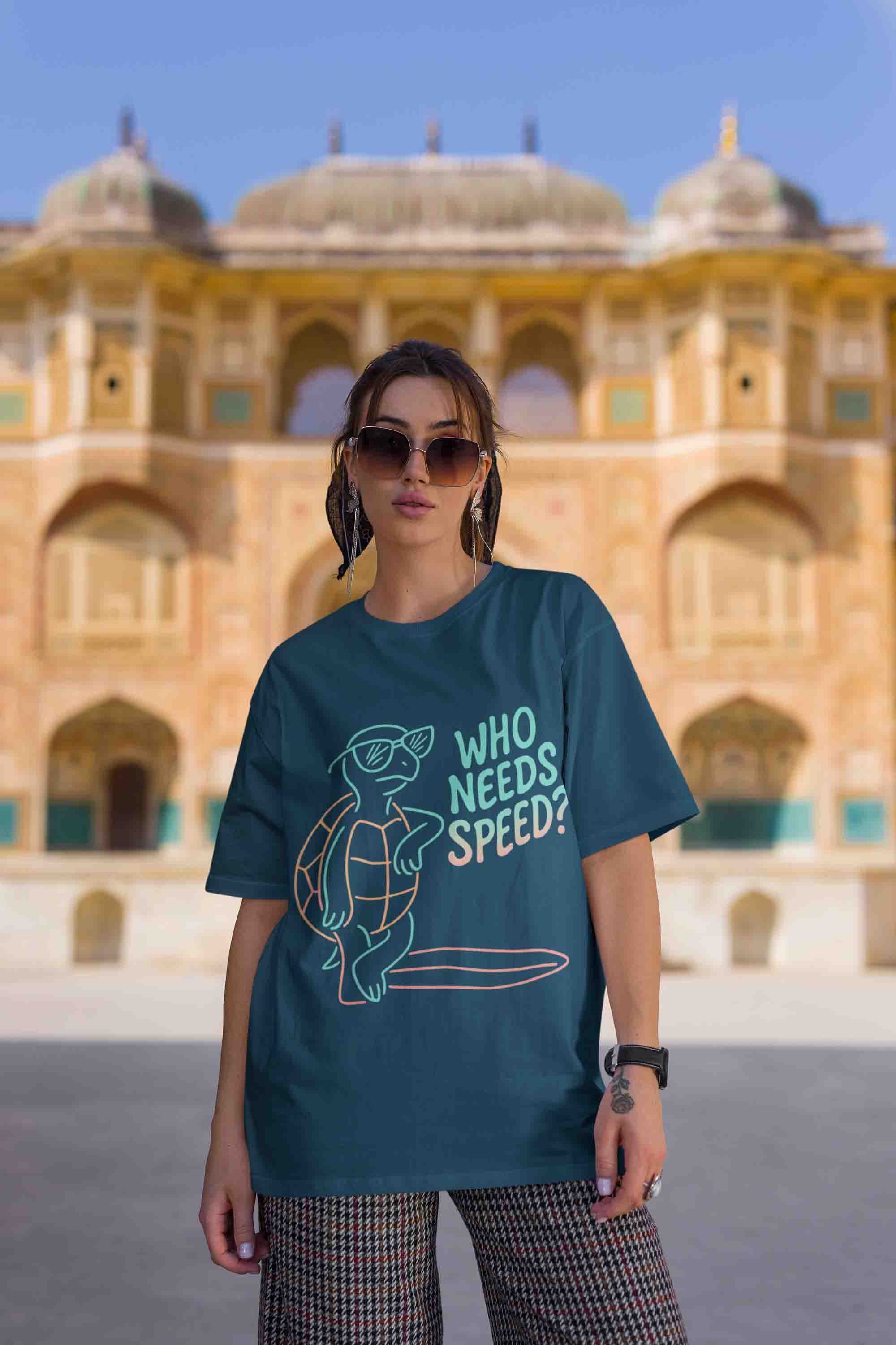 Who Needs Speed? Women Oversized Tee (Navy Blue) image 4