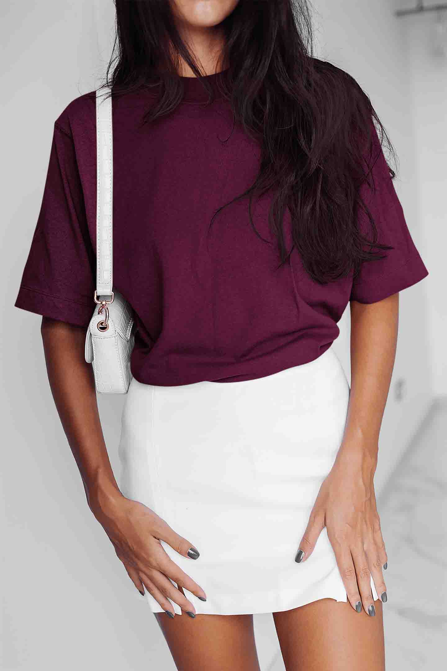 Women’s Oversized T-Shirt – Burgundy image 2