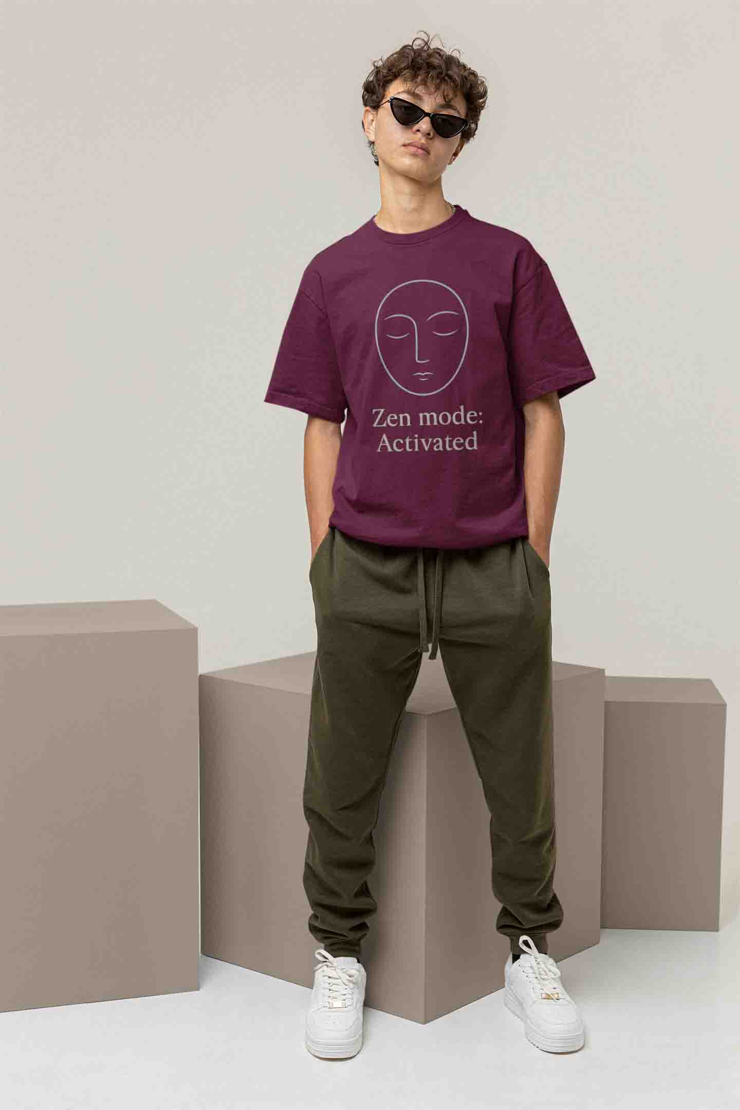 Zen Mode: Activated (Burgundy) - Men Oversized Tee image 2