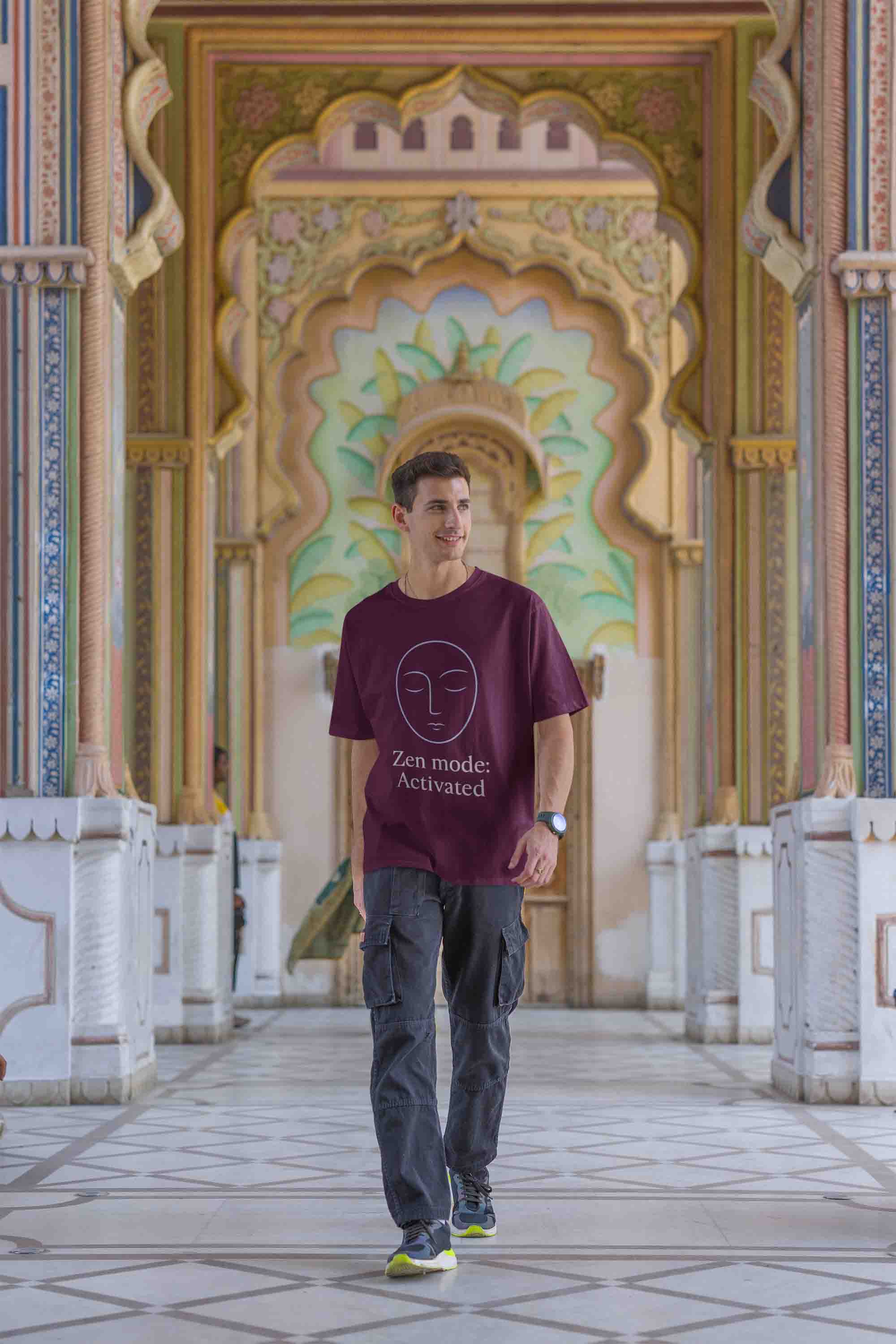 Zen Mode: Activated (Burgundy) - Men Oversized Tee image 3