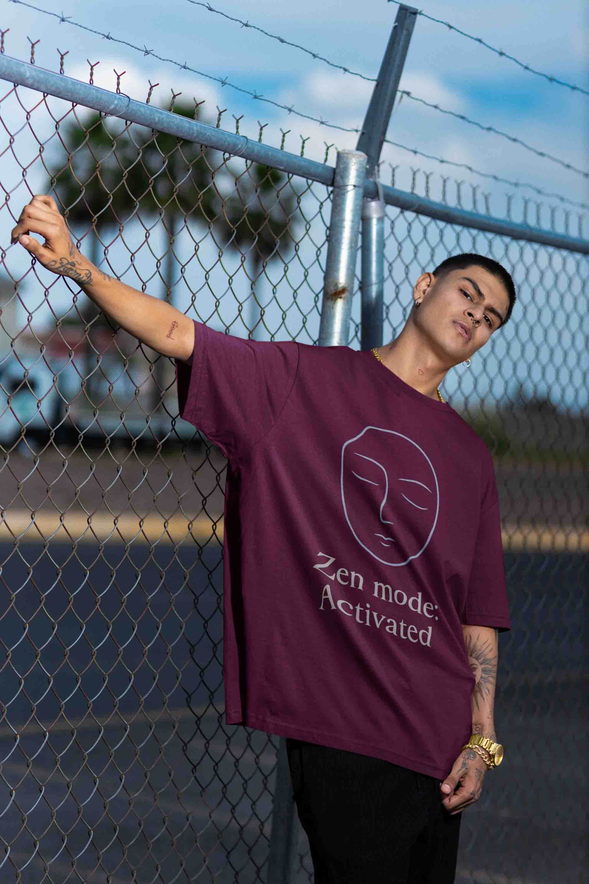 Zen Mode: Activated (Burgundy) - Men Oversized Tee image 5